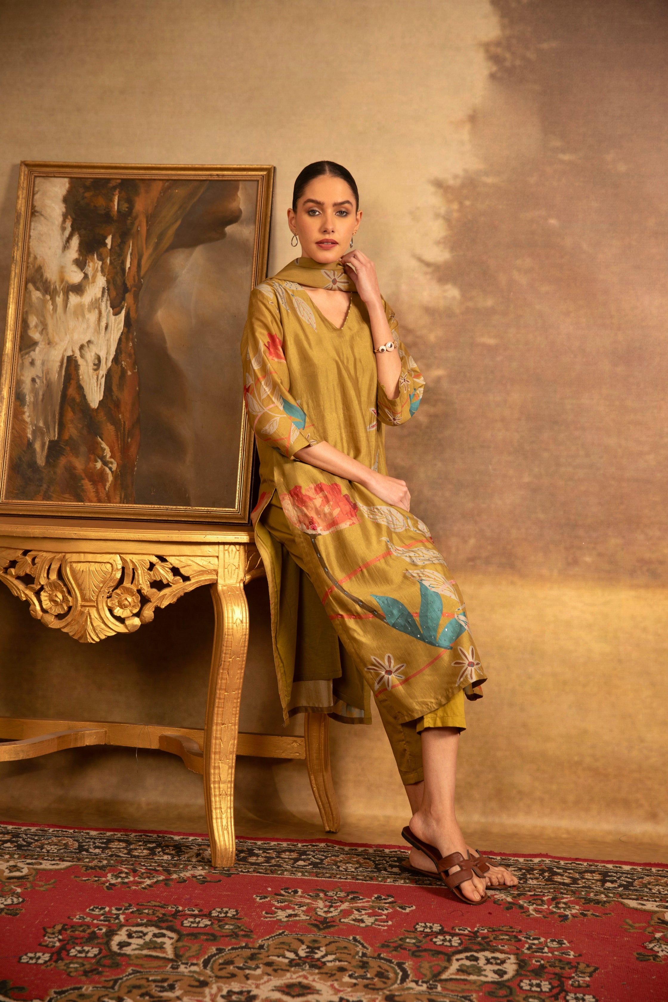 Olive Gold Floral Salwar Set