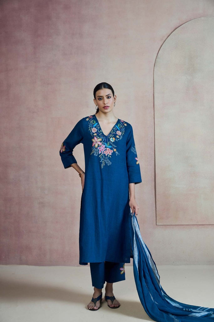 Teal Blue Linen Salwar Set