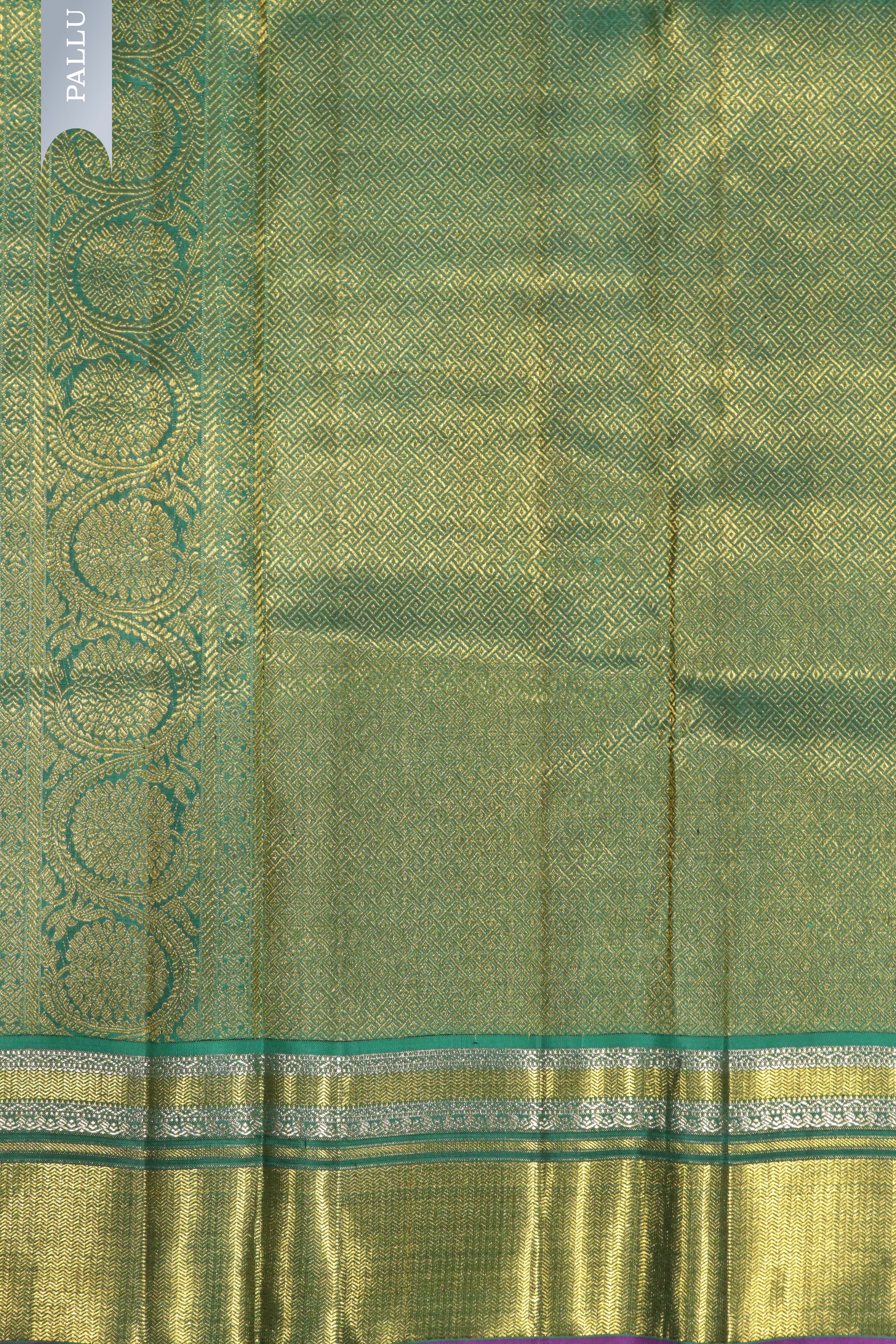 Teal Blue Kanchipuram Silk Saree with Silver Zari Stripes and Zari Border