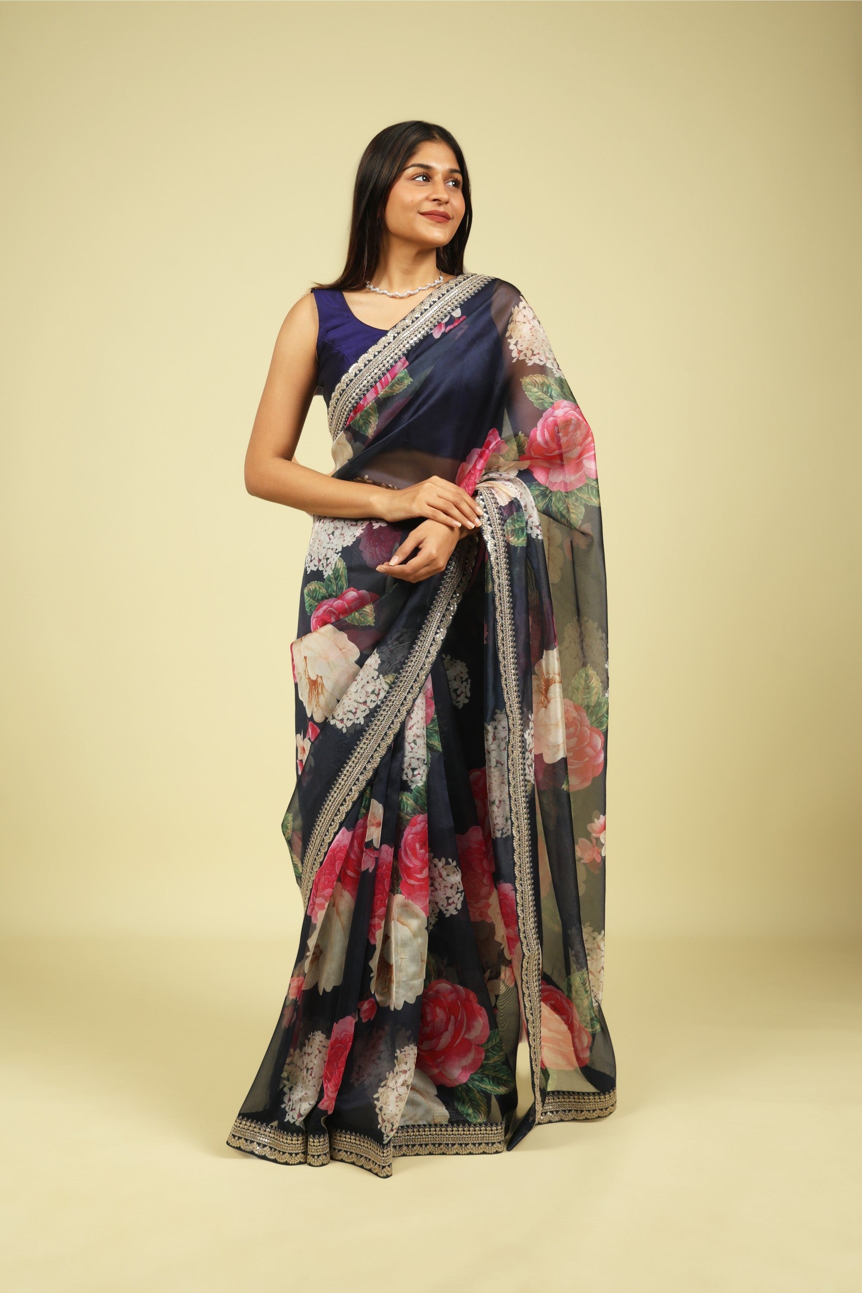 Navy Blue Soft Organza Saree