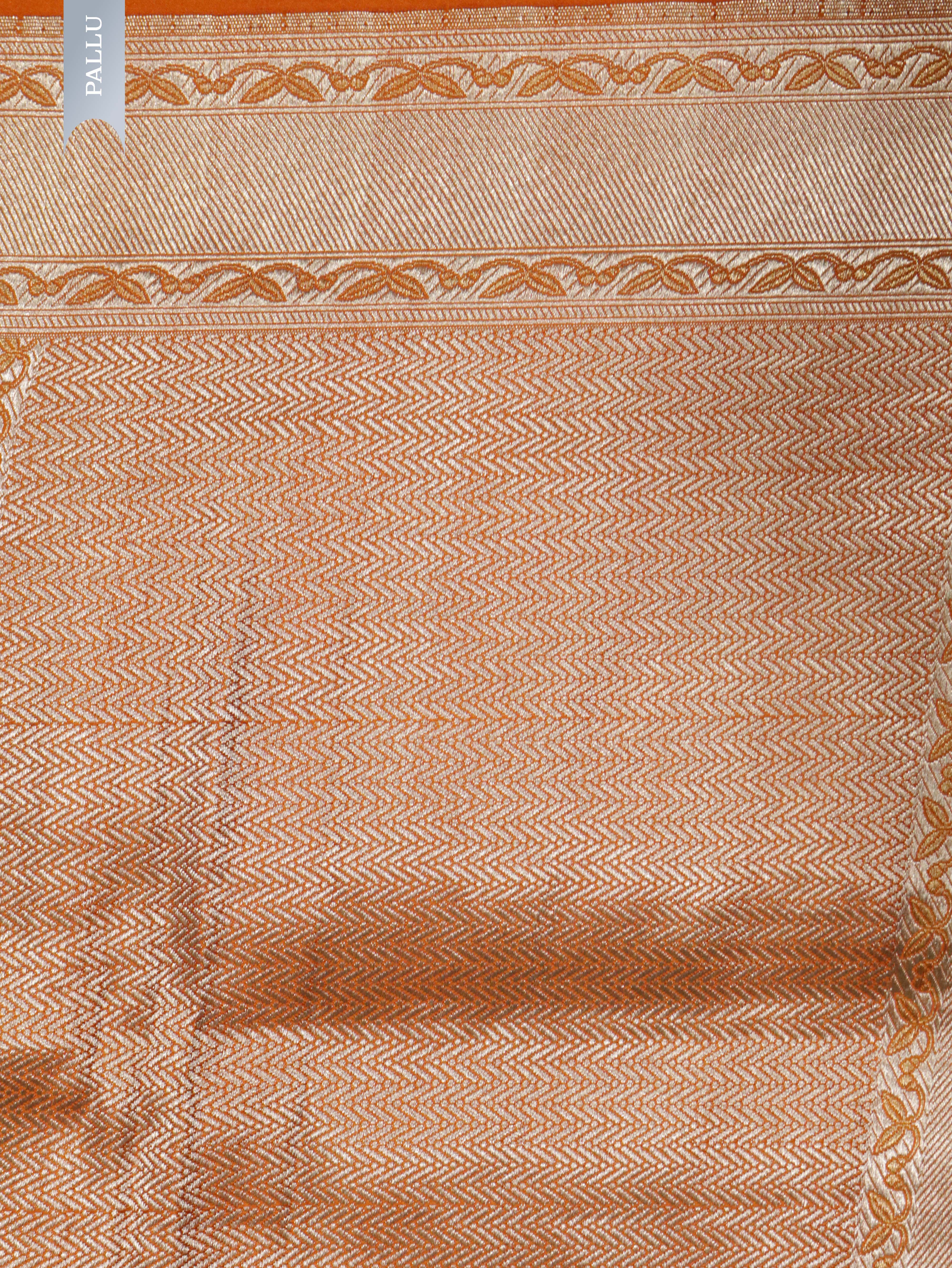 Orange Banarasi Mushroom Silk Saree with Silver Zari Motifs & Silver Zari Border**