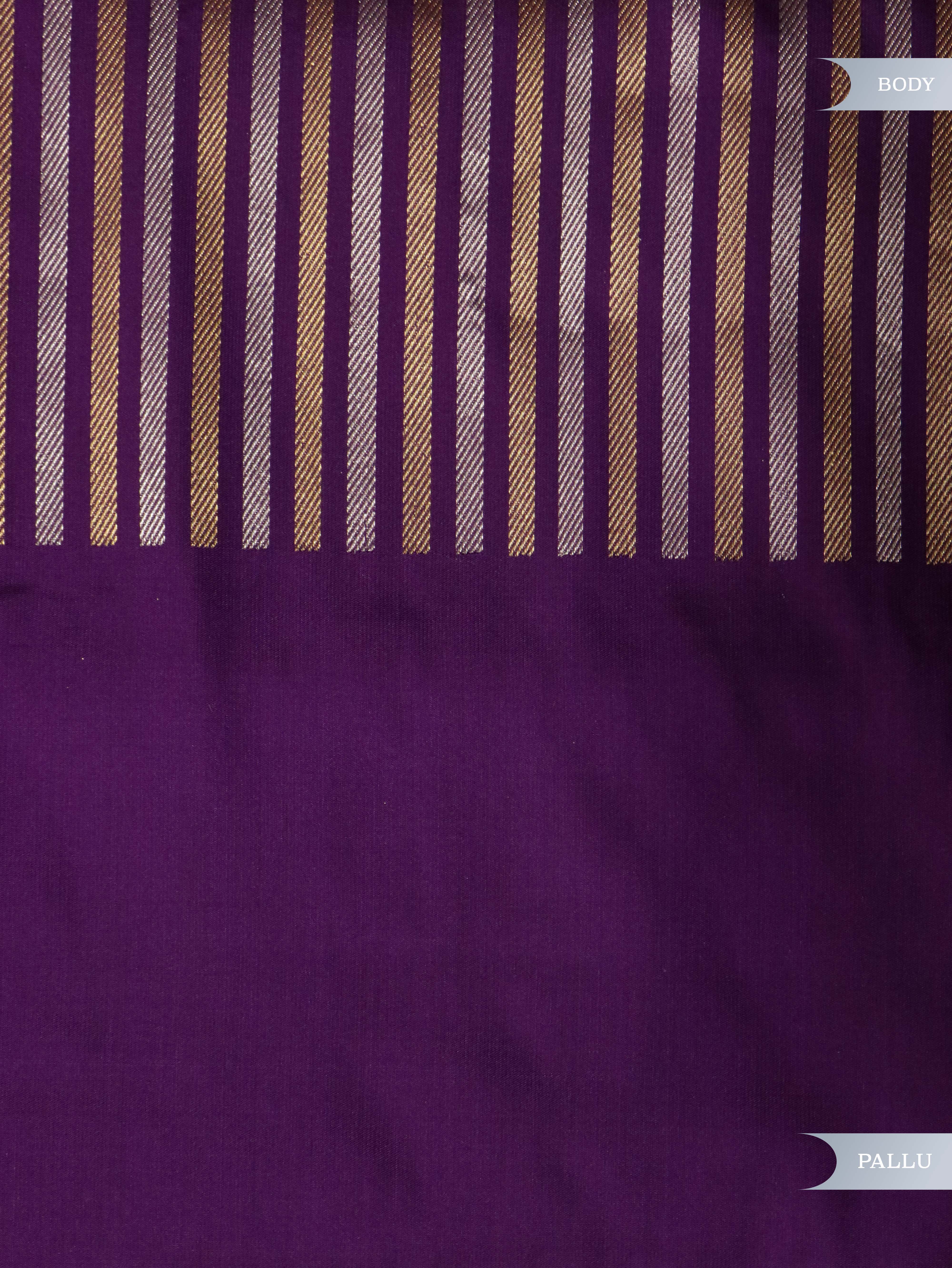 Magenta Banarasi Silk Saree with Long Silver & Gold Zari Border