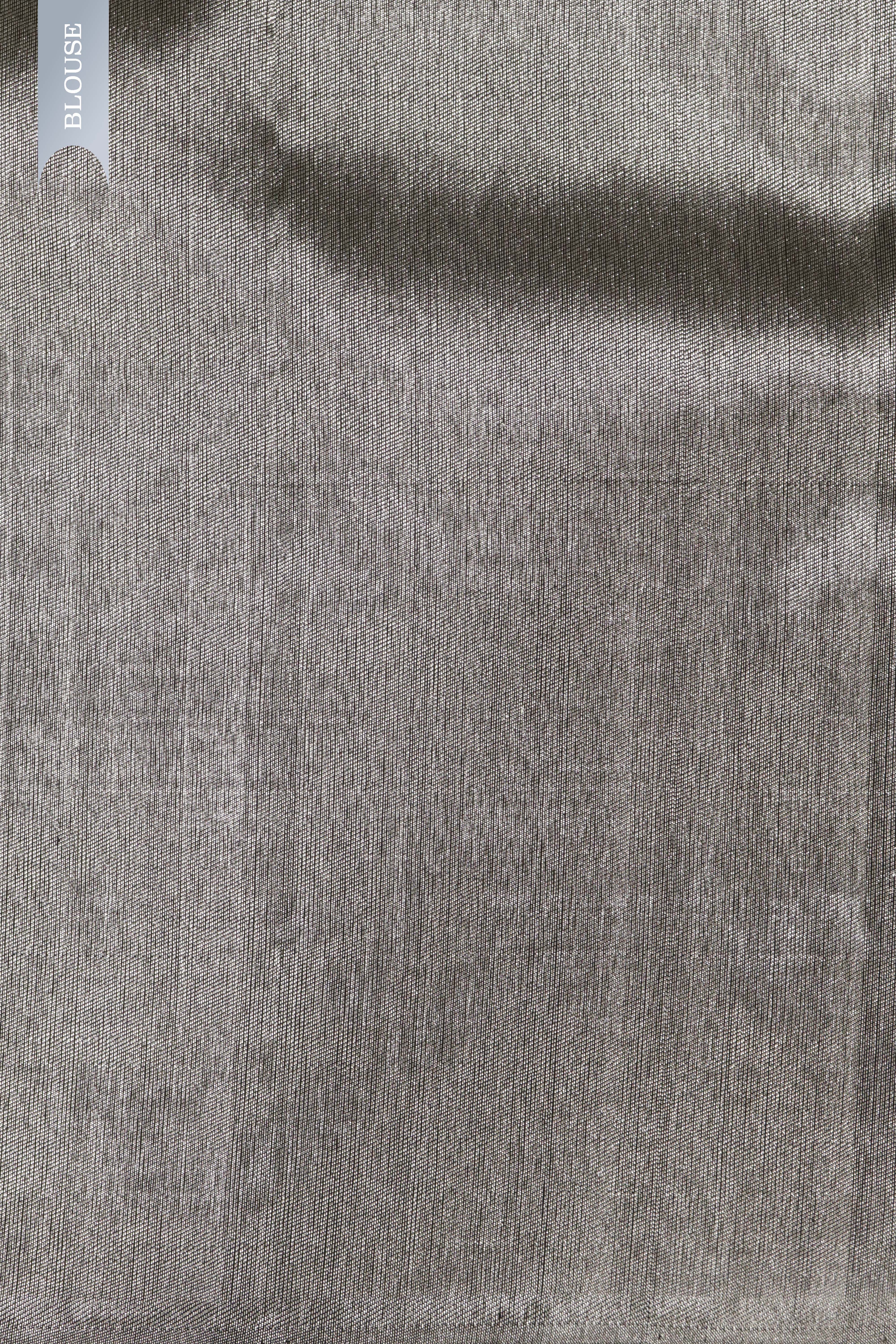 Black Kanchipuram Silk Saree with Silver & Blue Thread Striped Weaving