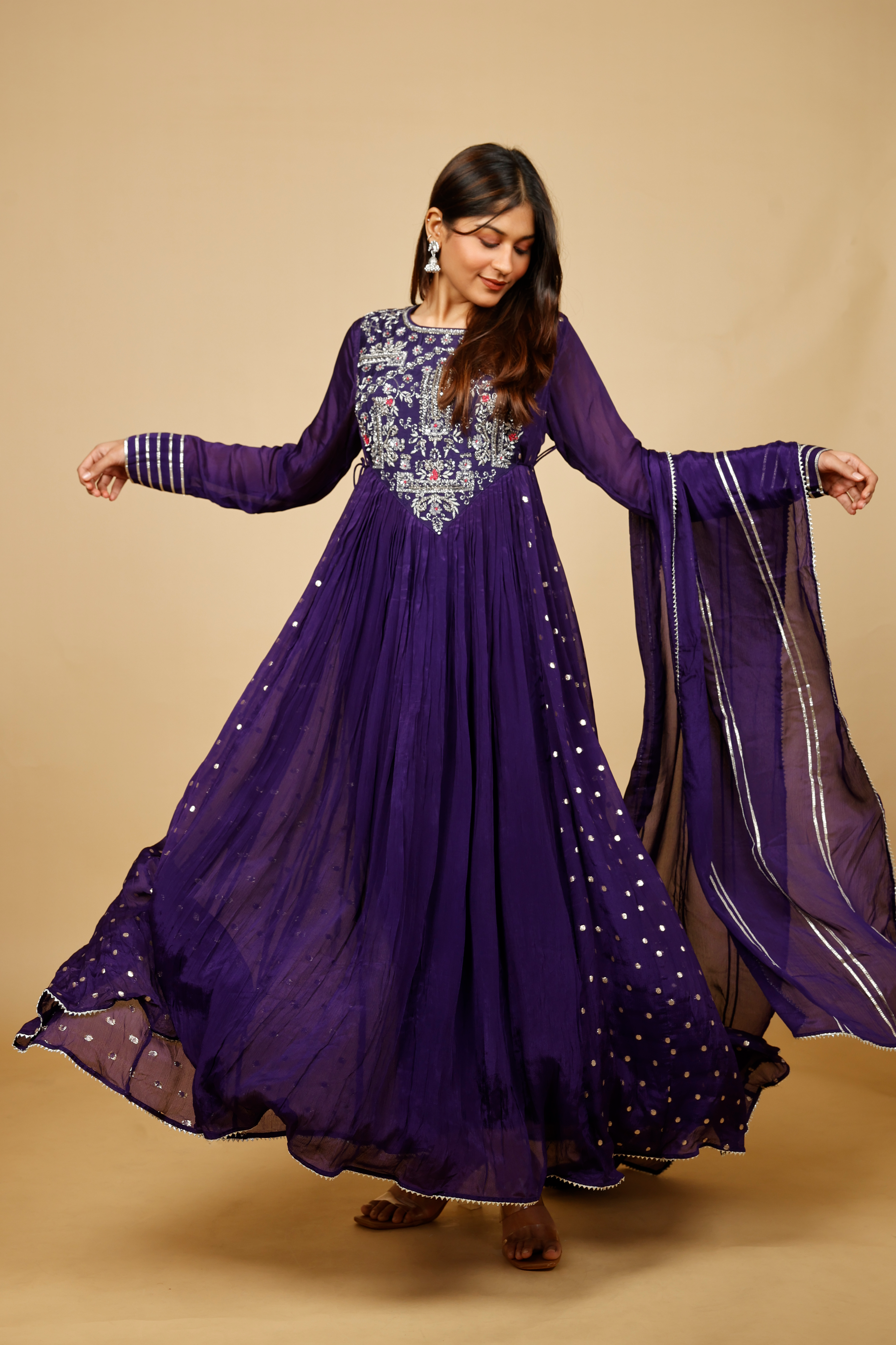 Royal Purple Silk Anarkali Set with Gota & Kutdana Embroidery