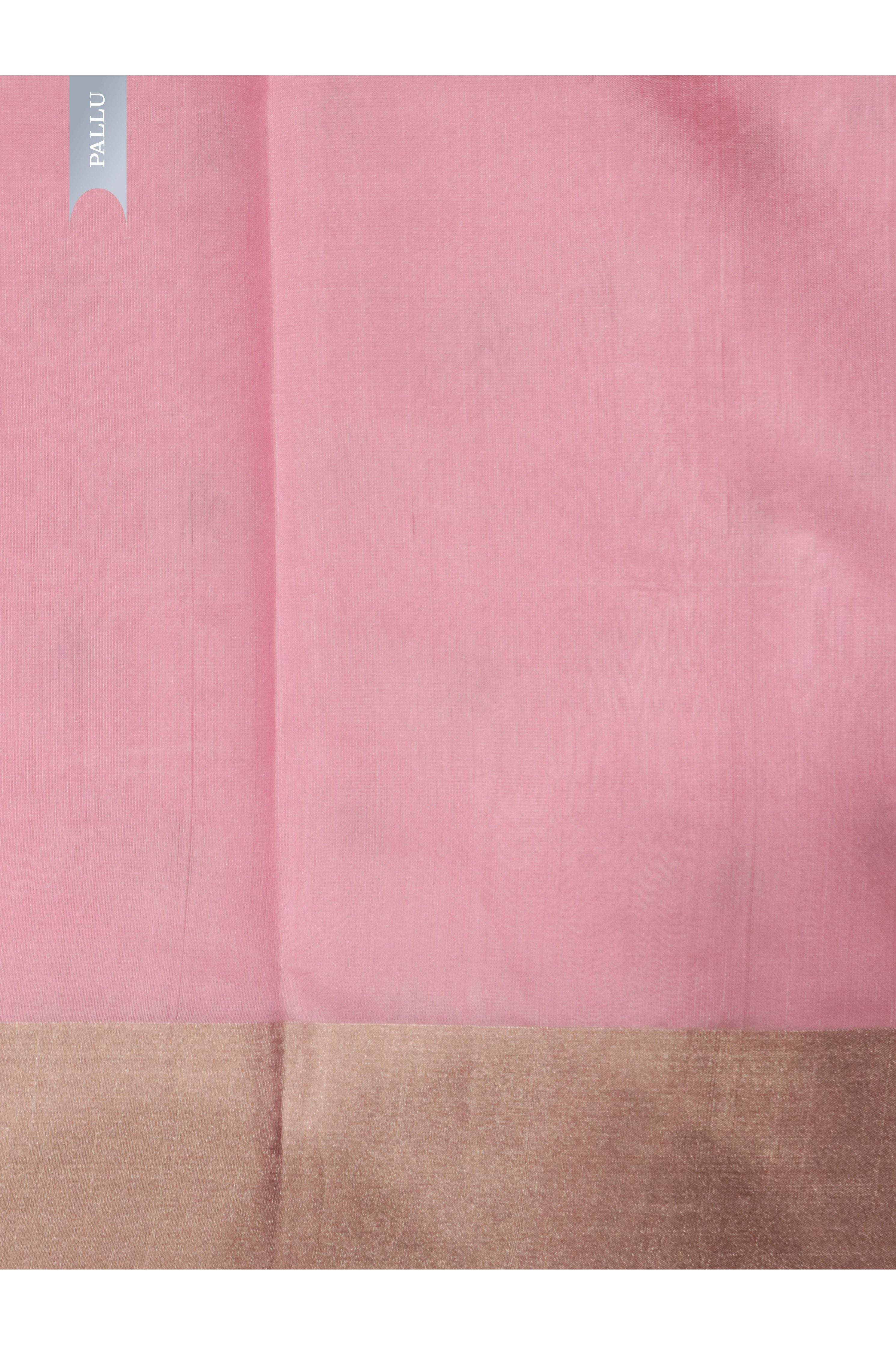 Baby Pink Banarasi Chanderi Silk Saree with Silver & Thread Motifs - Mokshaa