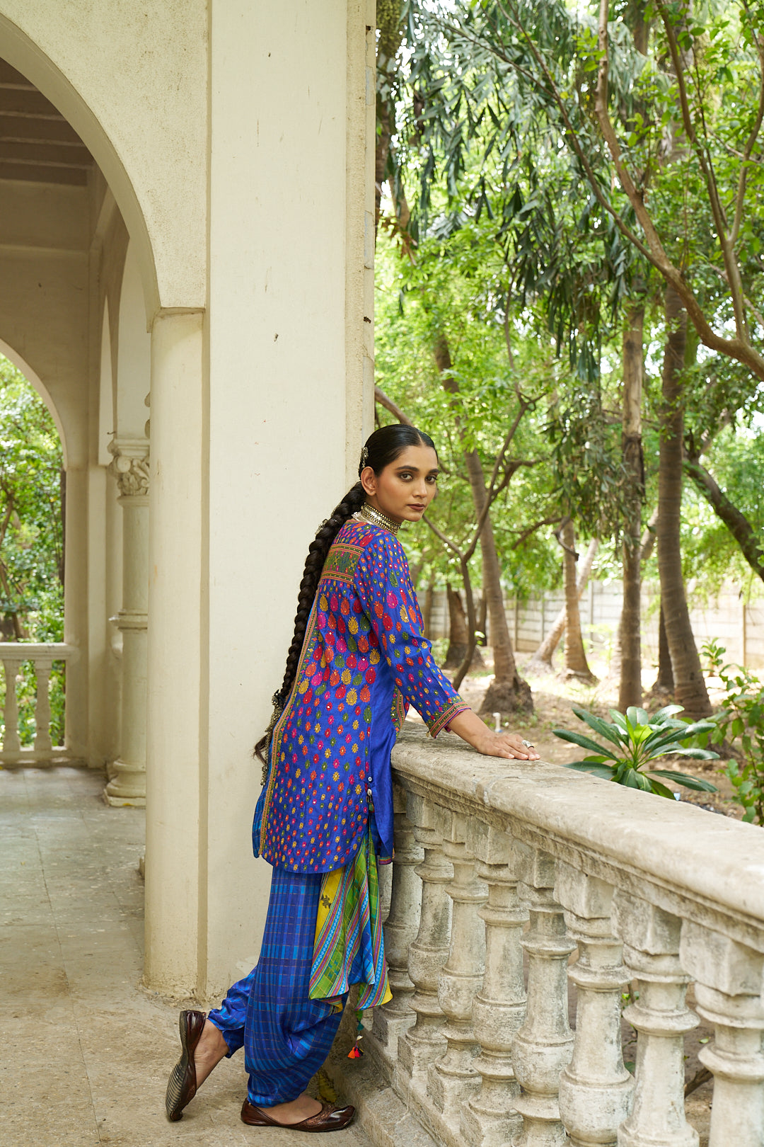 Blue Silk Top with Dhoti Pants - Mokshaa