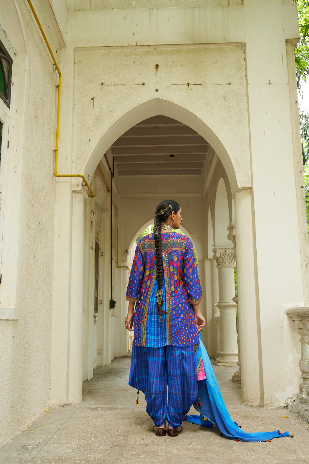 Blue Silk Top with Dhoti Pants - Mokshaa