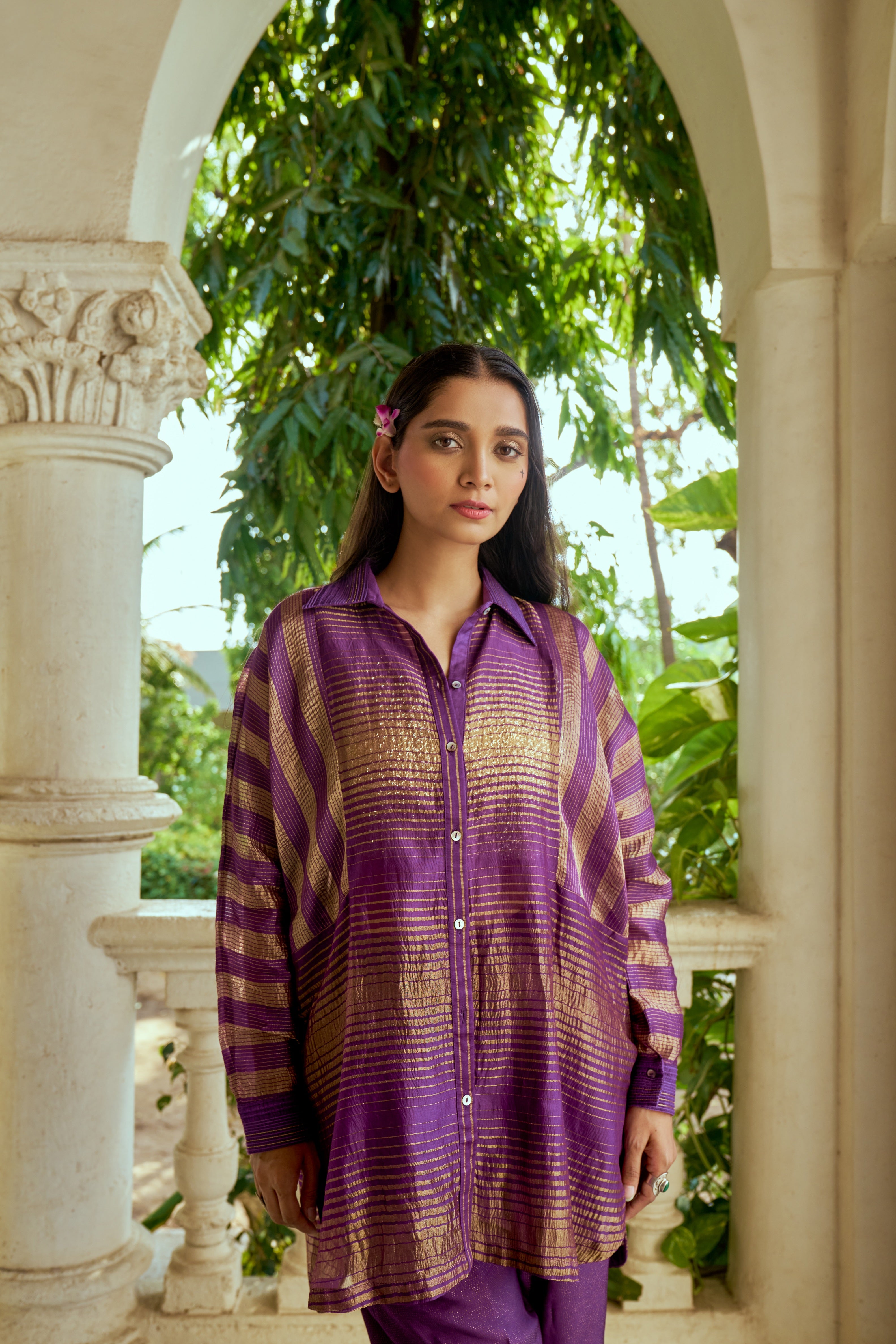 Purple Tissue Organza Shirt - Mokshaa