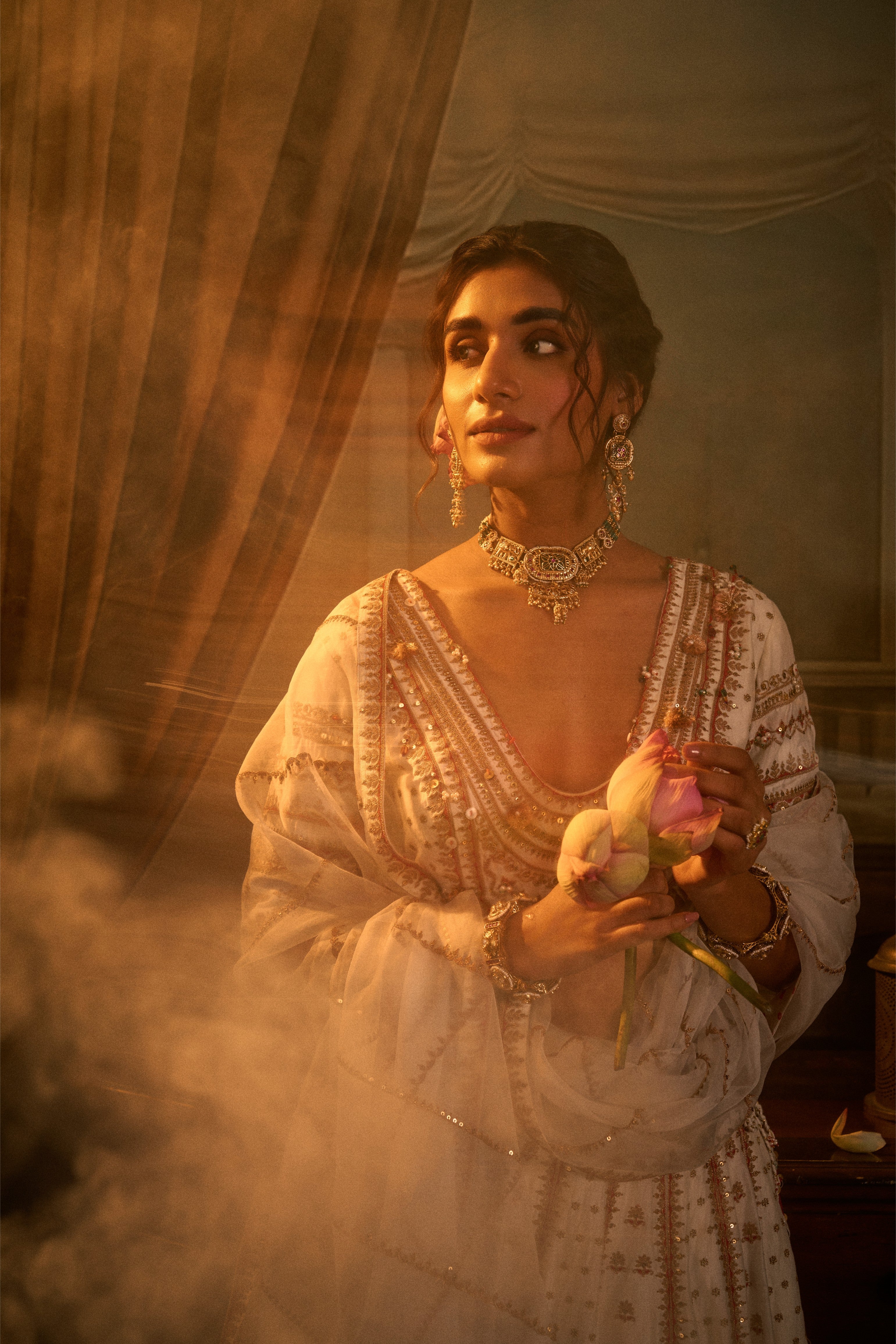 Ivory Silk Embroidered Lehenga Set