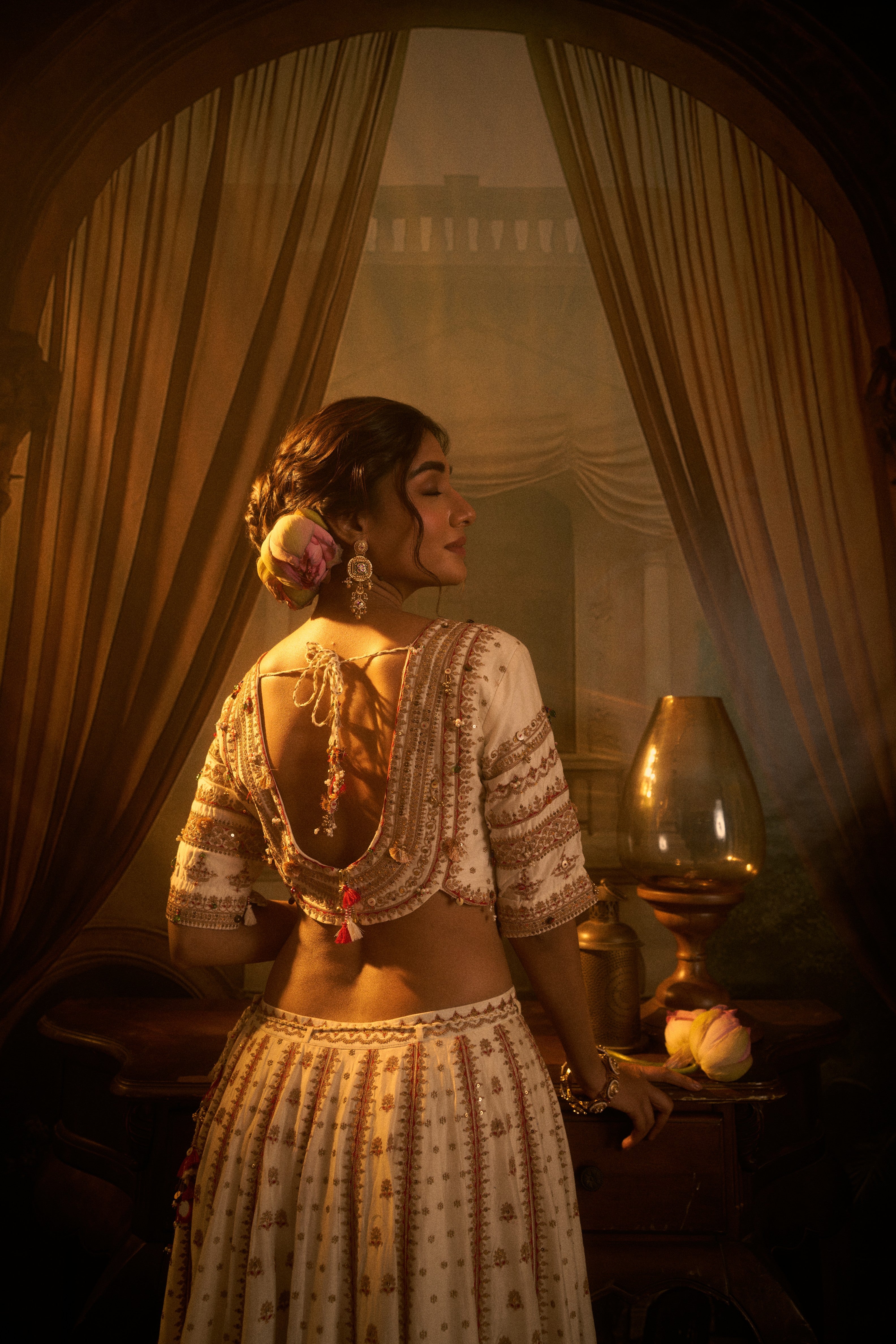 Ivory Silk Embroidered Lehenga Set