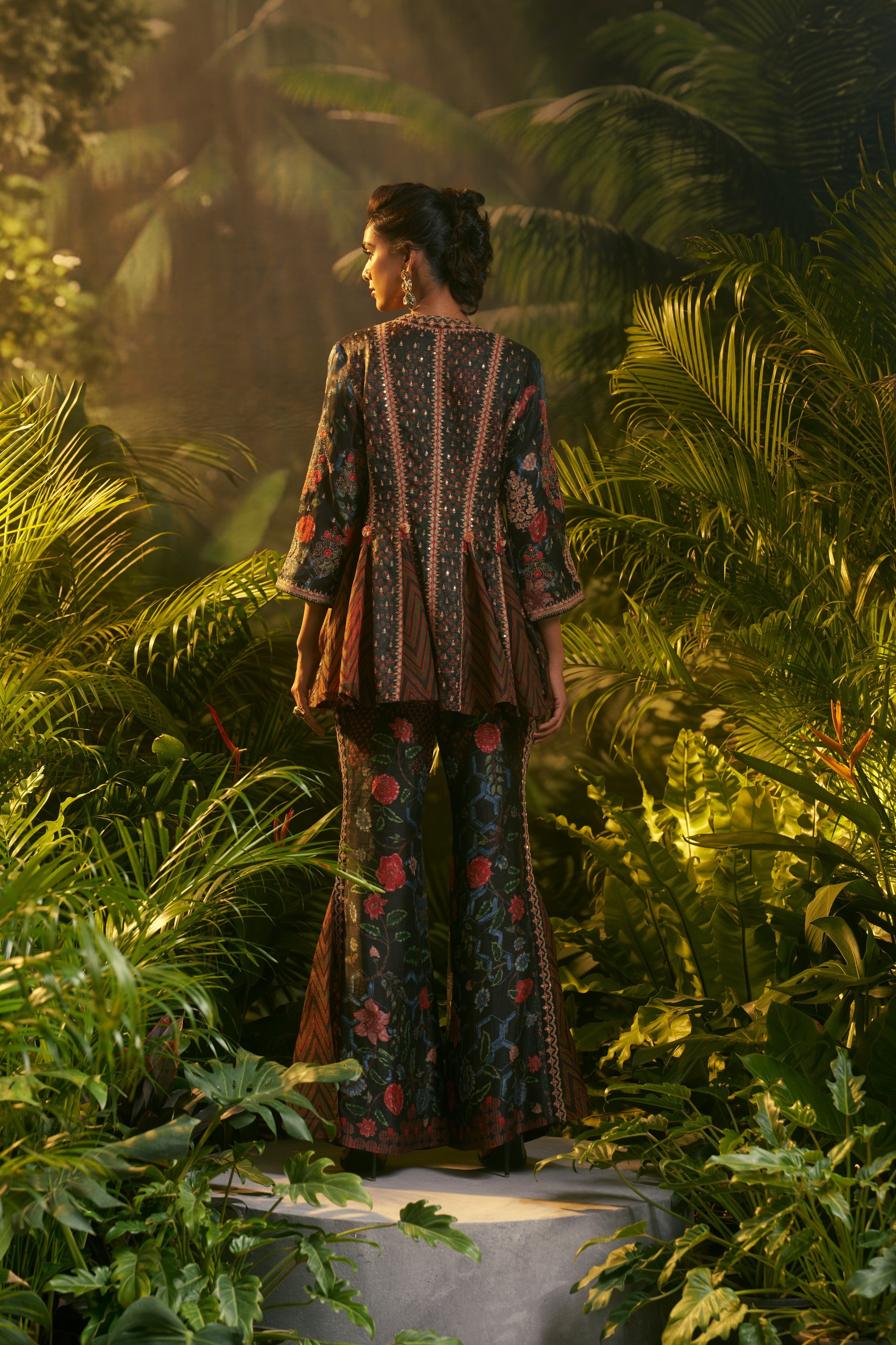 Dark Green Multicolour Peplum Co-ord Set