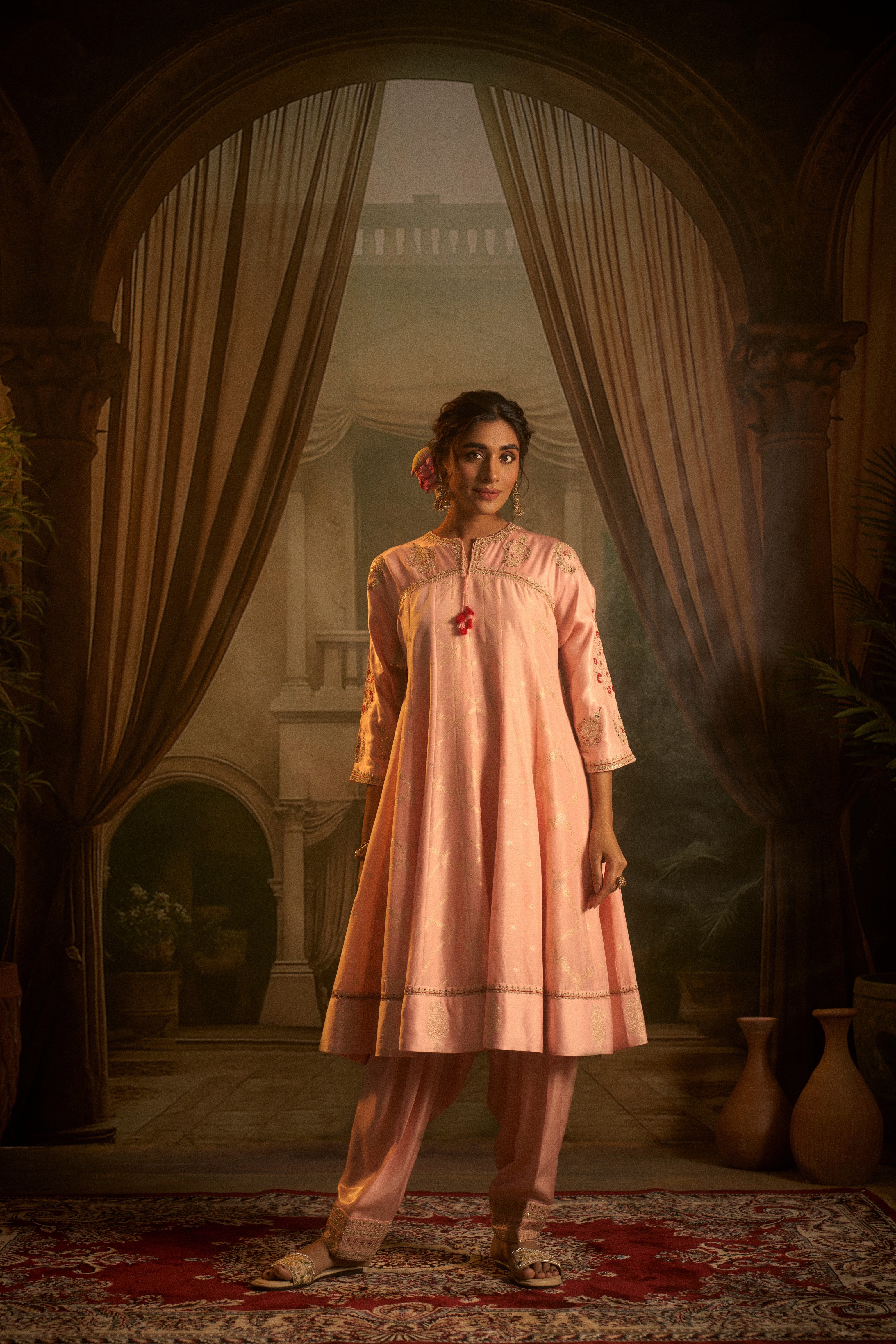 Blush Pink Embroidered Short Anarkali Salwar Set