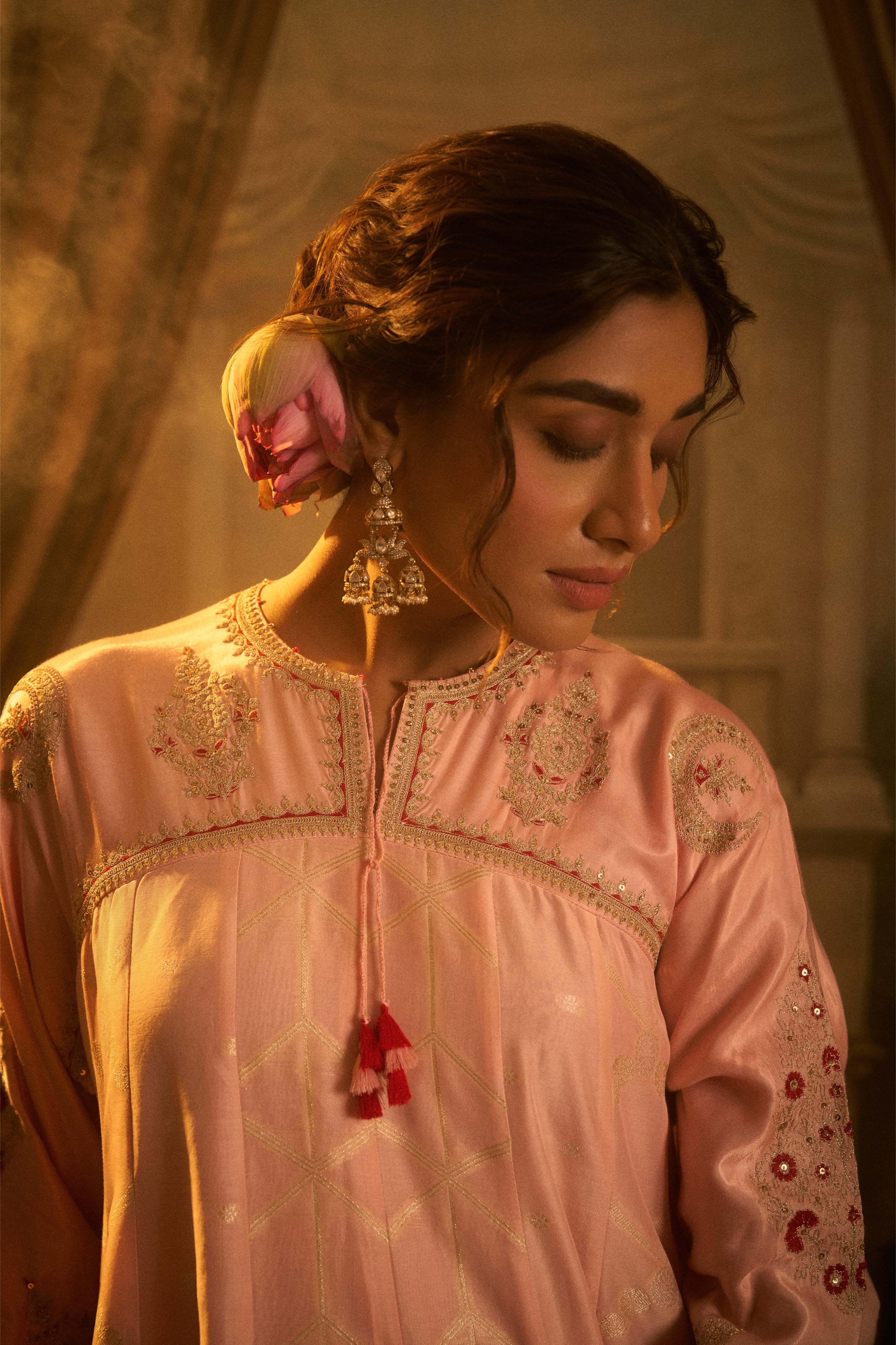 Blush Pink Embroidered Short Anarkali Salwar Set