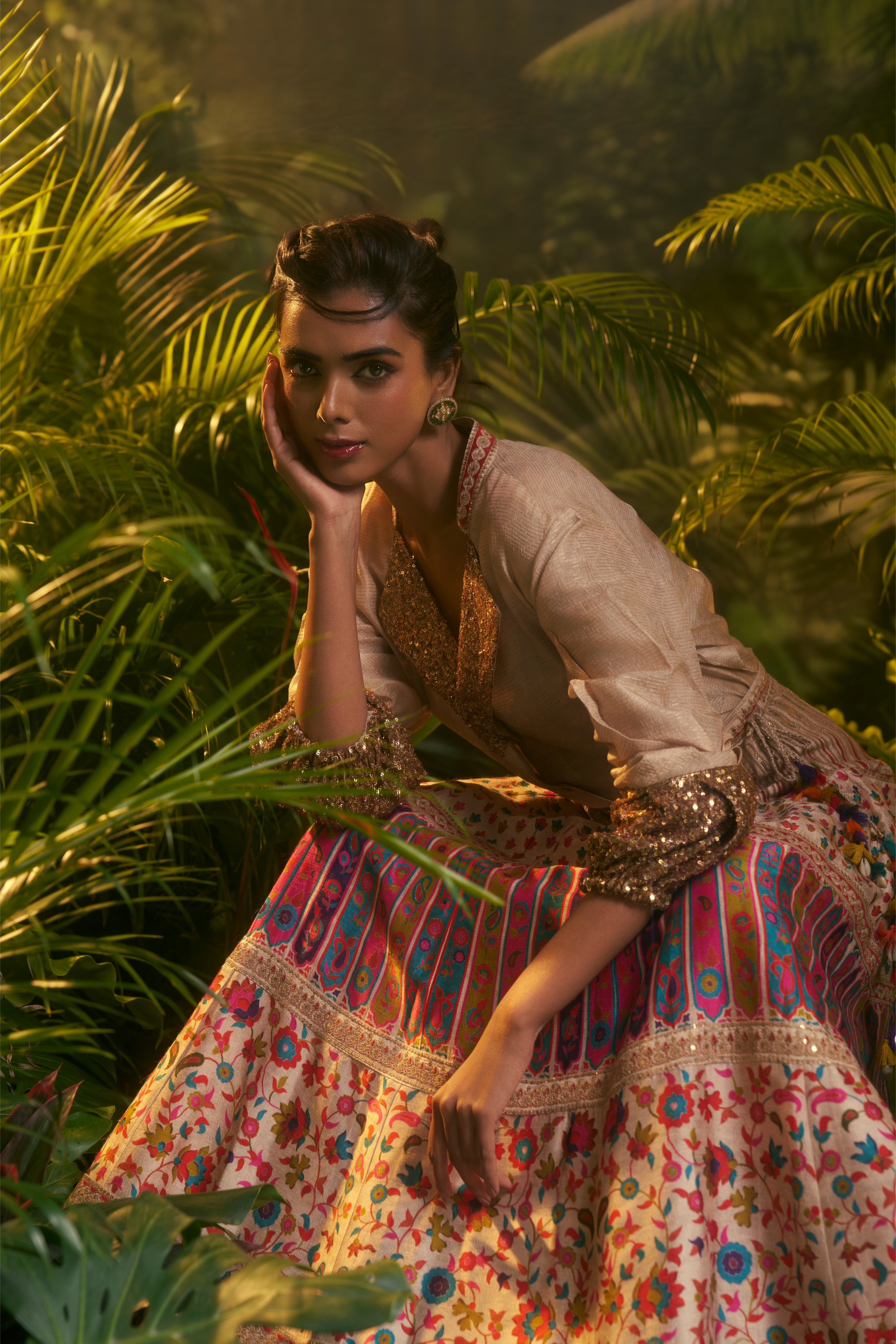Gold Silk Shirt and Skirt Set