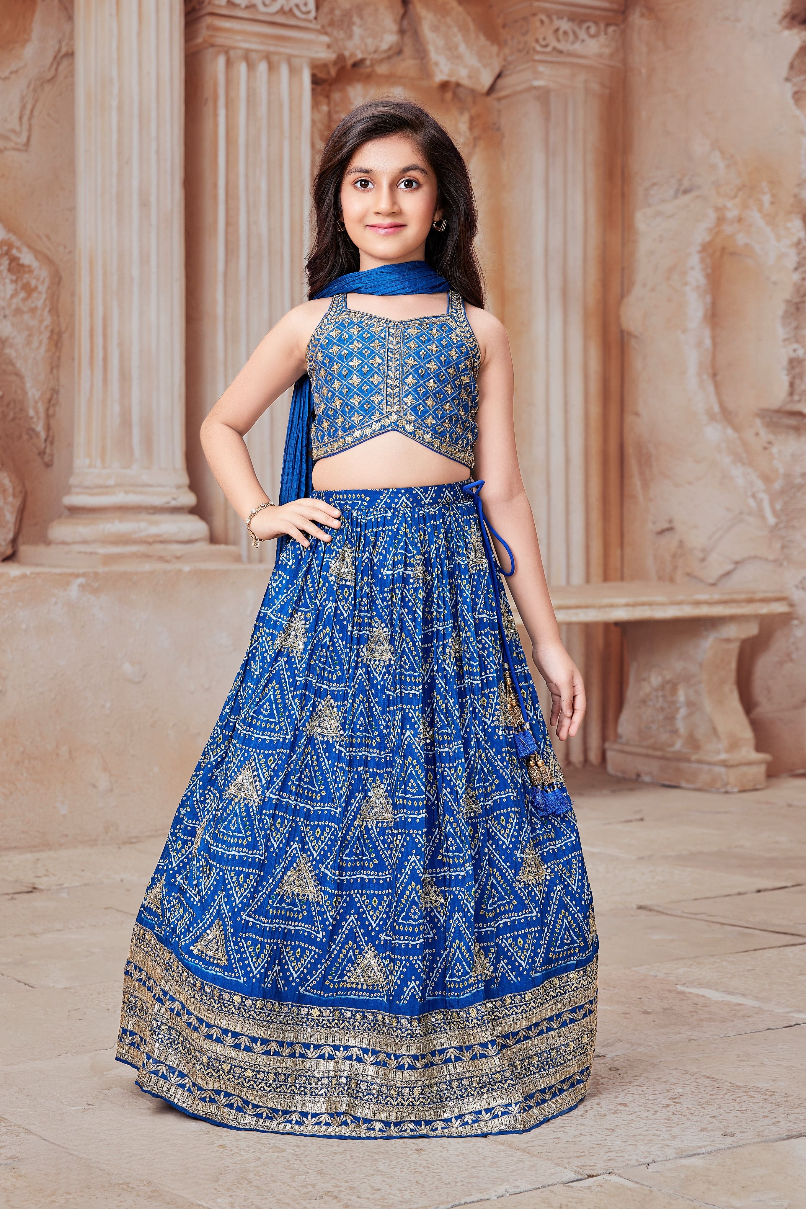 Royal Blue Bandhani Lehenga Choli Set  Mokshaa