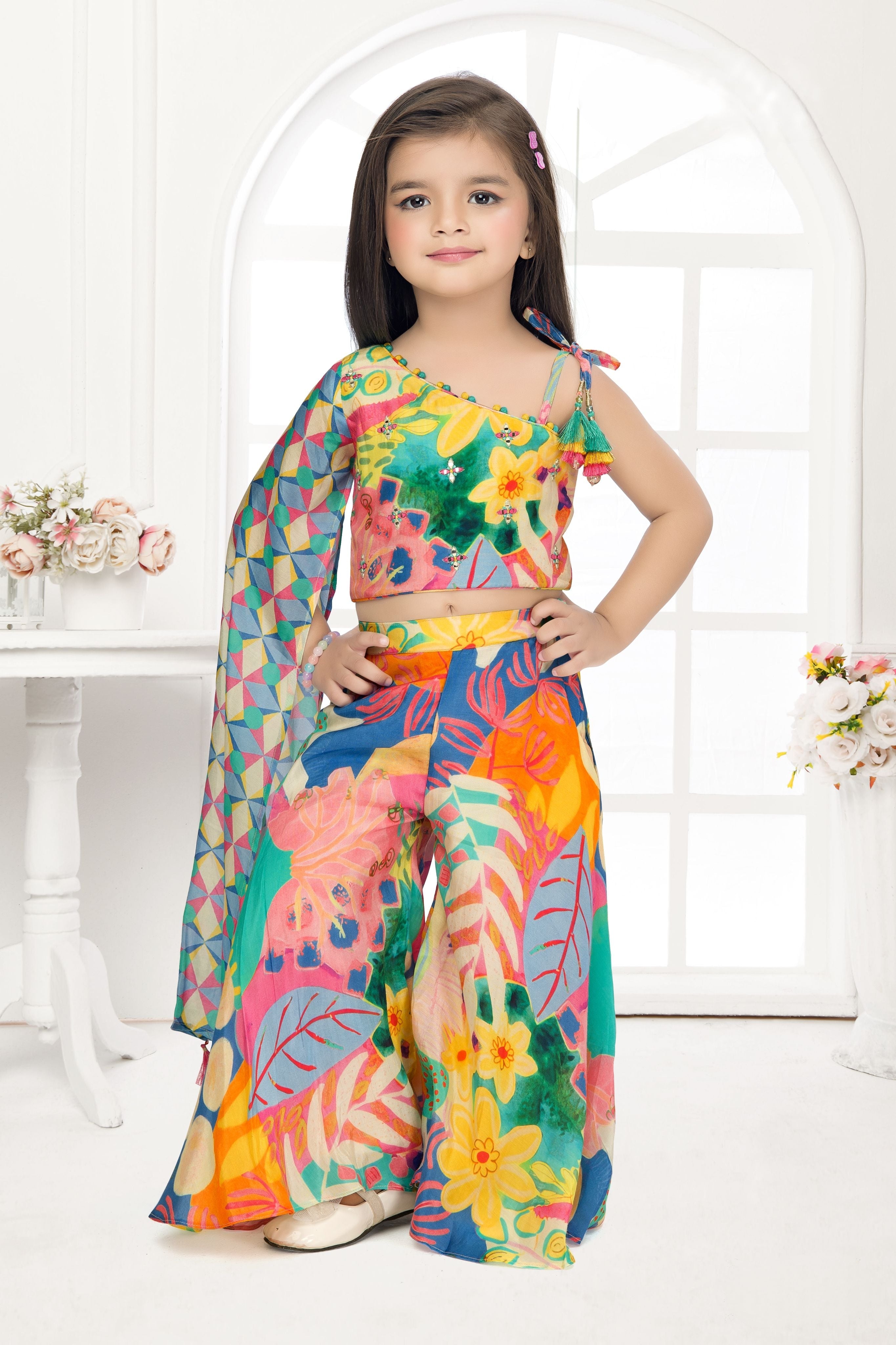 Multicolored One-Shoulder Co-ord Set  Mokshaa