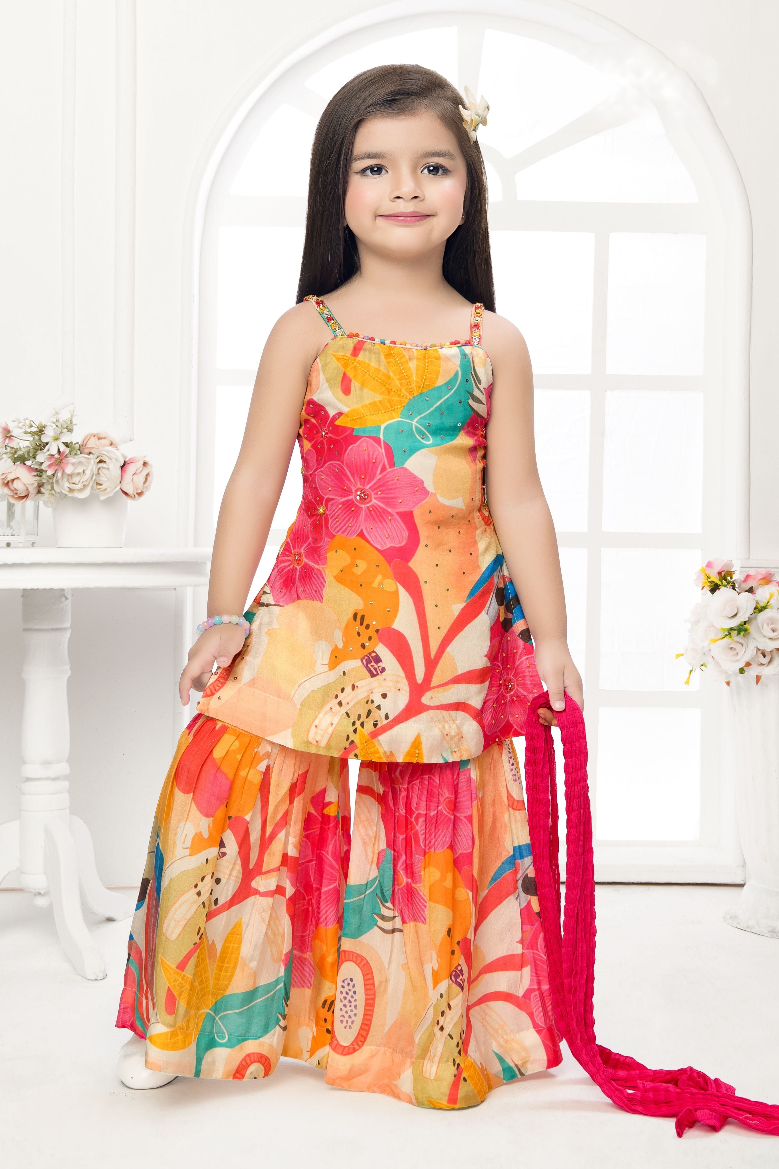 Floral Printed Spaghetti Strap Sharara Set (Copy)  Mokshaa