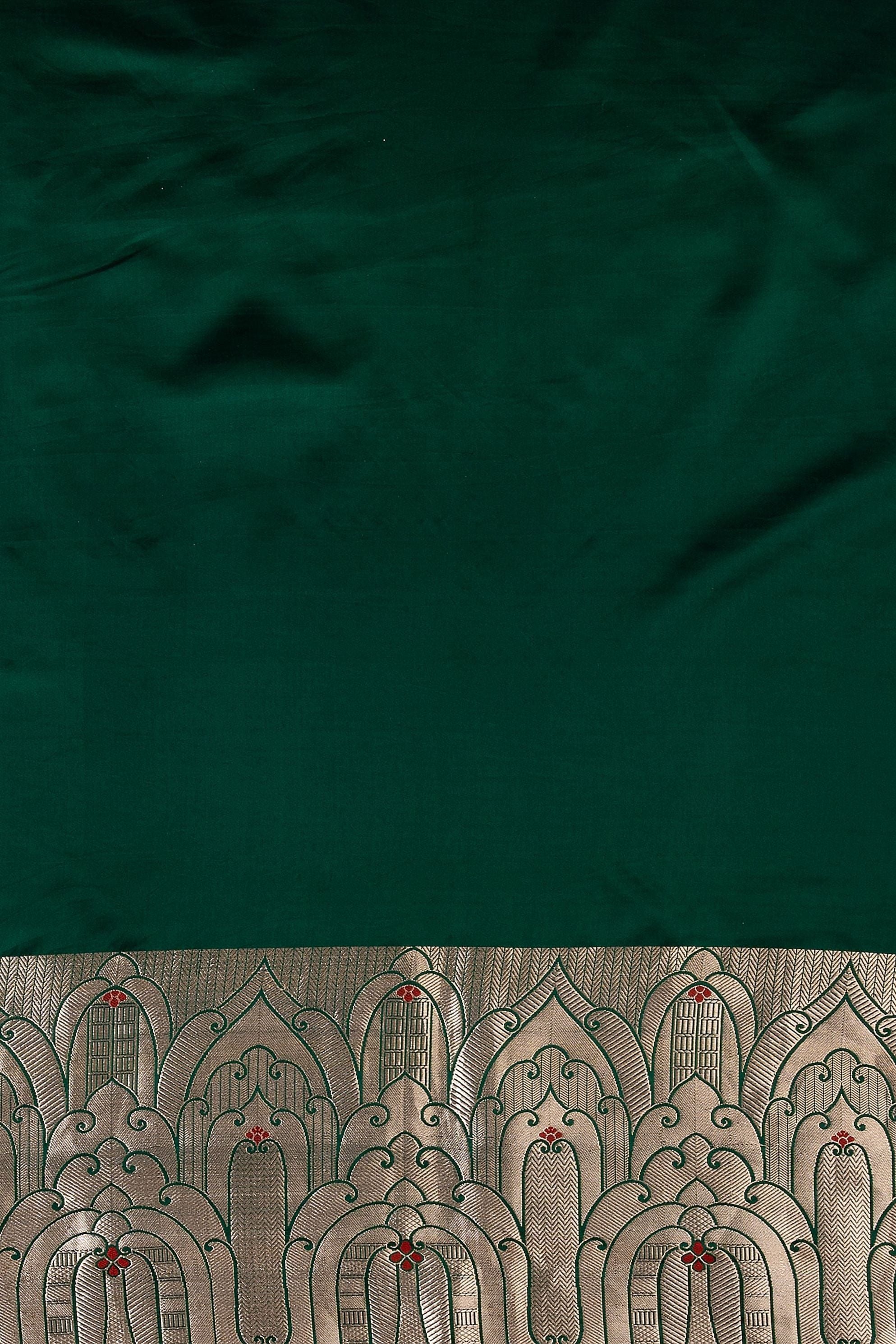 Bottle Green Banaras Silk Saree - Mokshaa