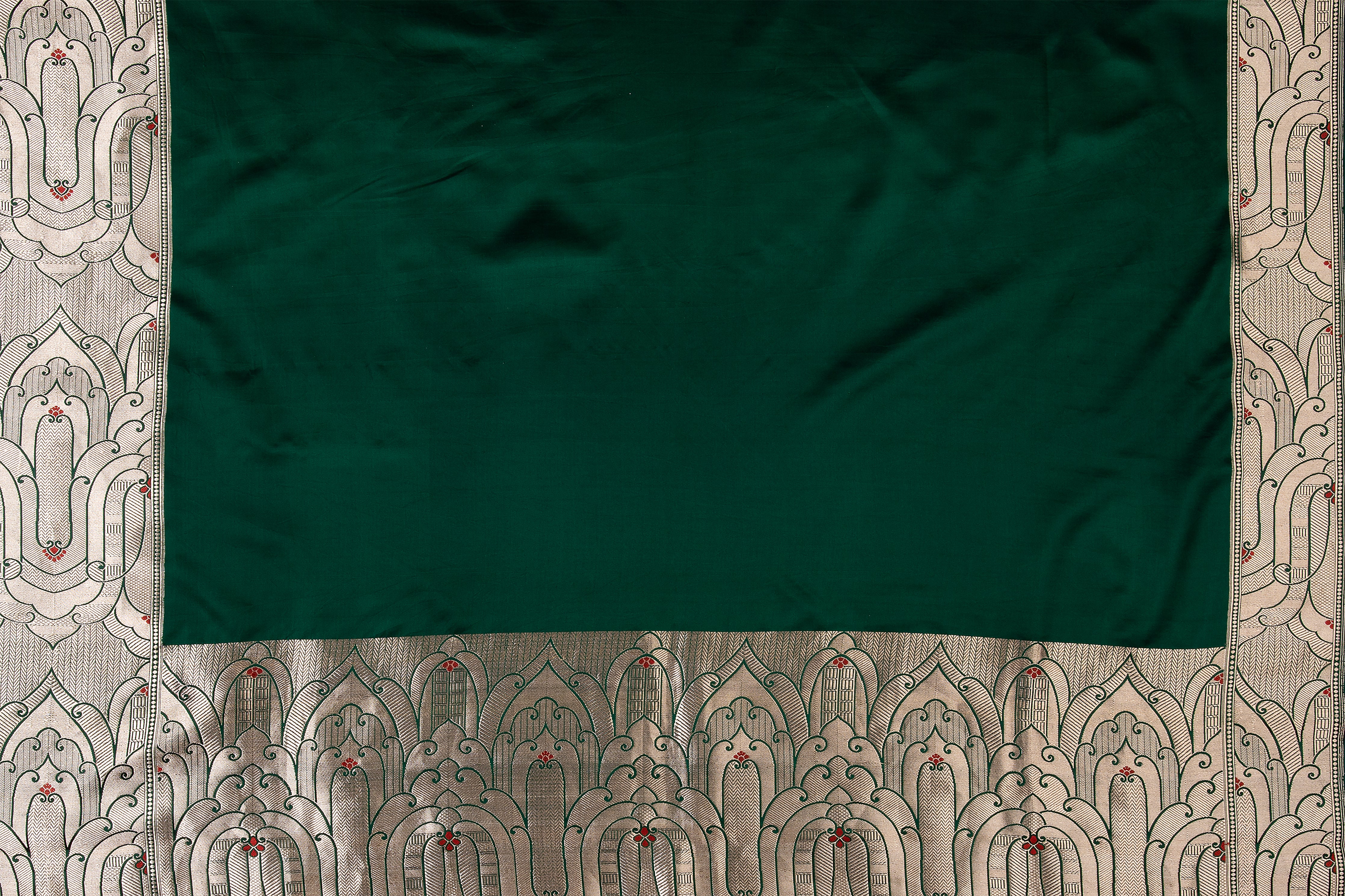 Bottle Green Banaras Silk Saree - Mokshaa