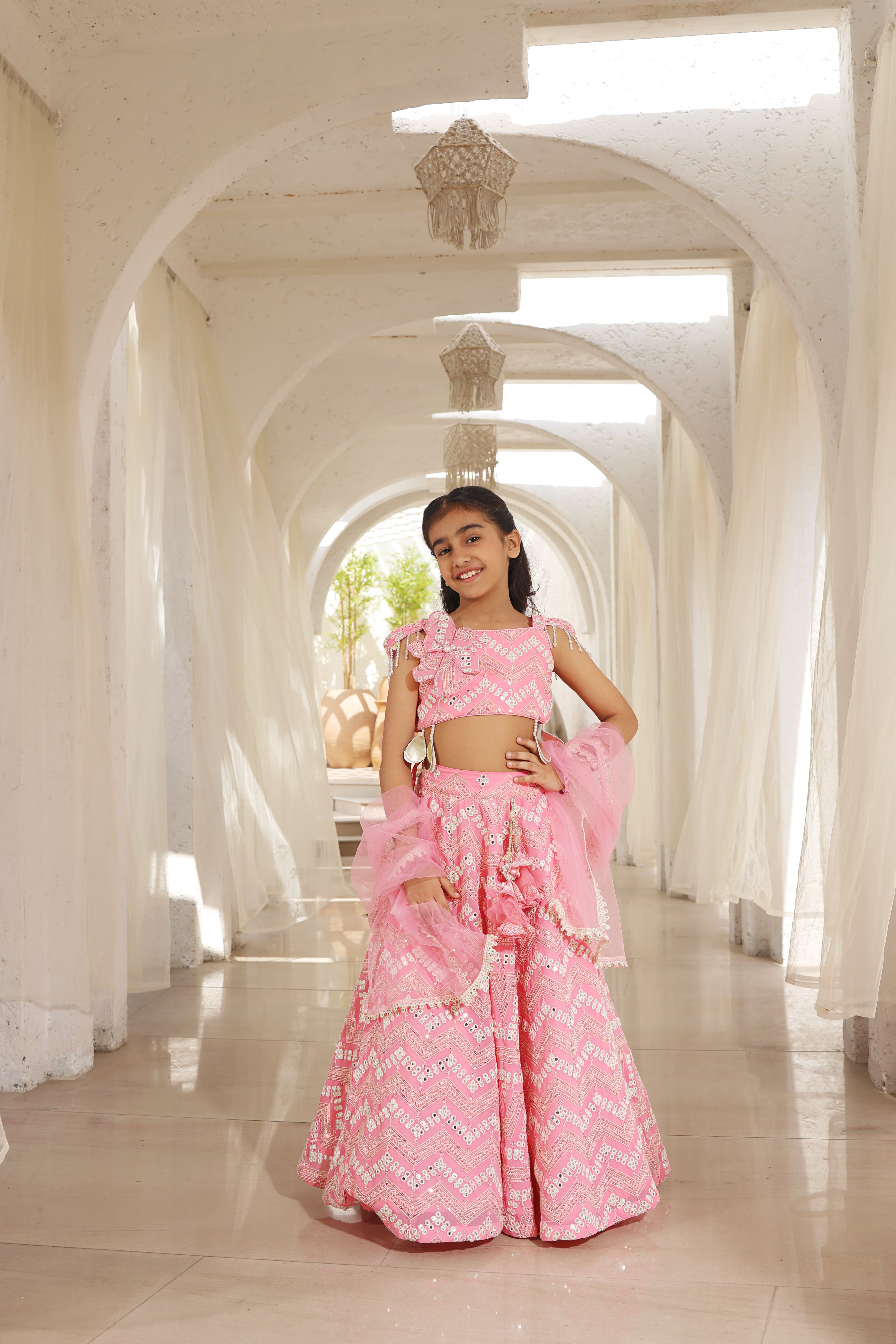 Pink Mirror Embroidered Lehenga Choli