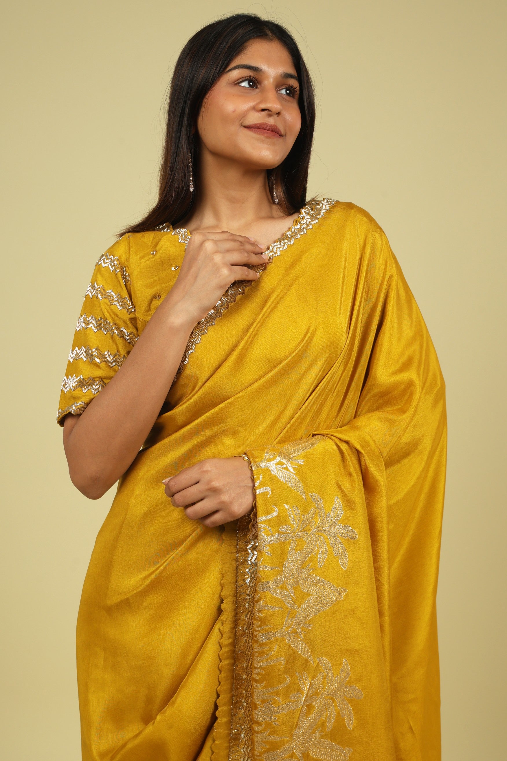 Mustard Tussar Georgette Saree