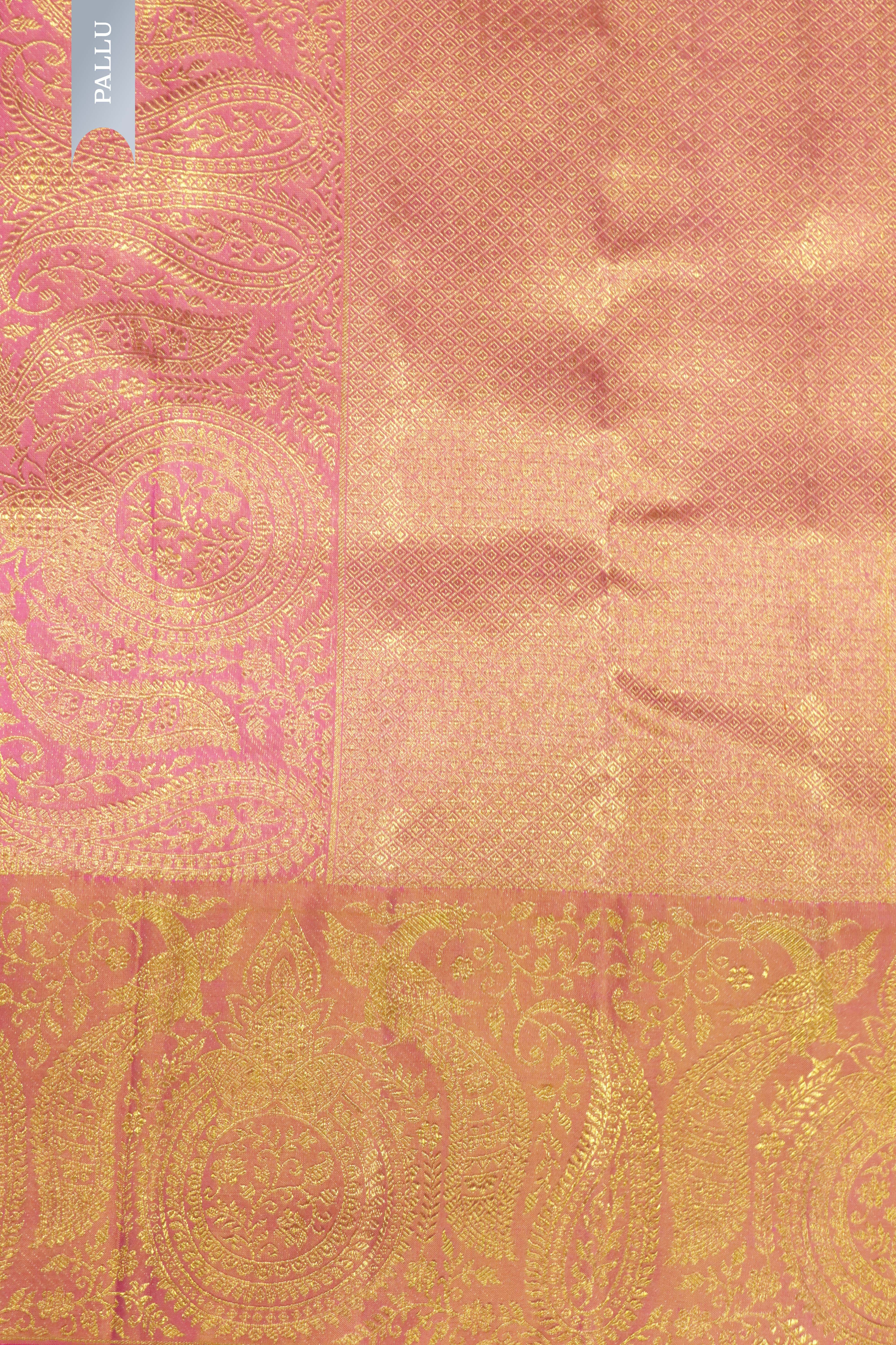 Shaded Pink Kanchipuram Silk Saree with Peacock & Elephant Motifs and Fancy Border