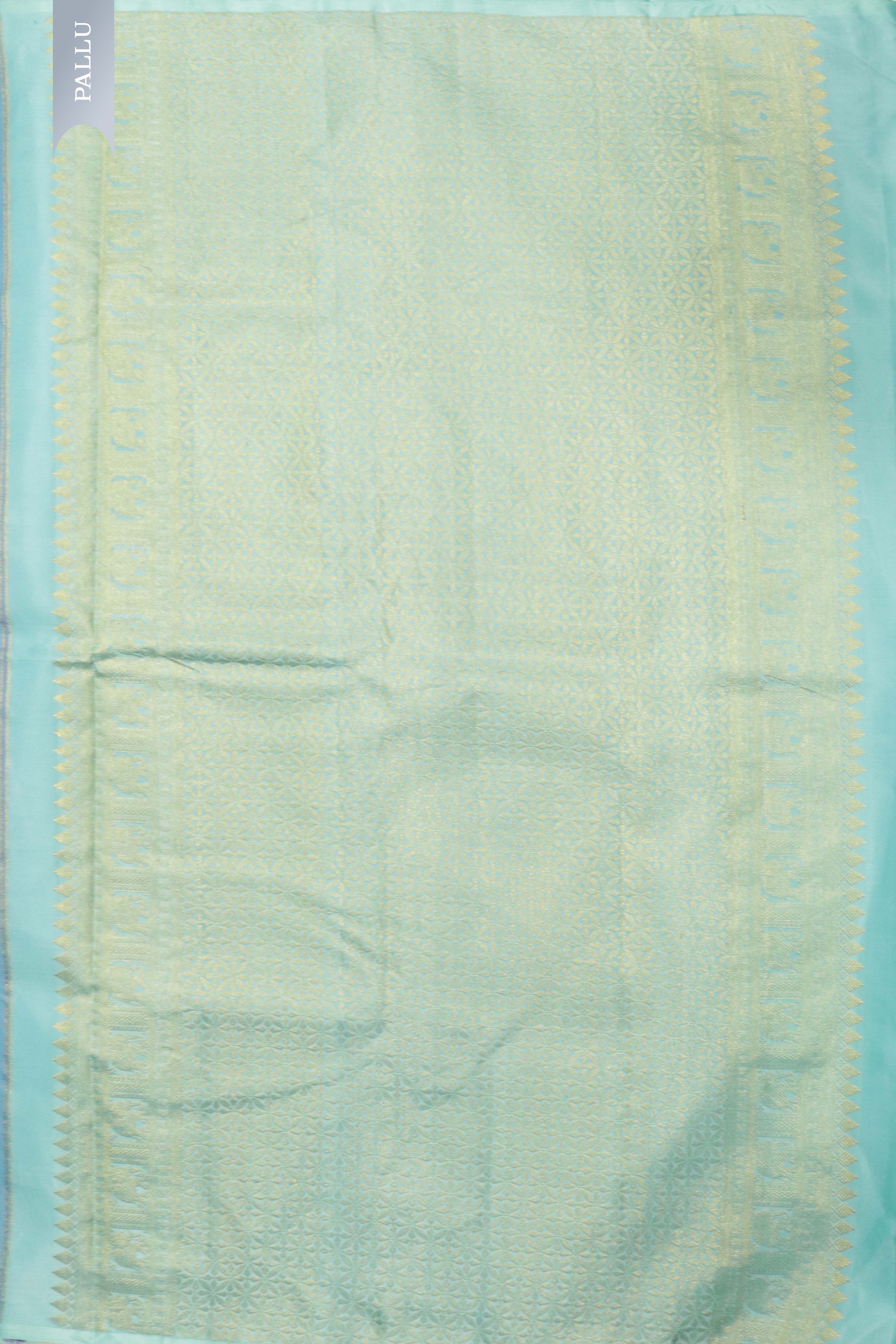 Ink Blue Kanchipuram Silk Saree with Gold & Silver Motifs and Contrast Light Blue Pallu