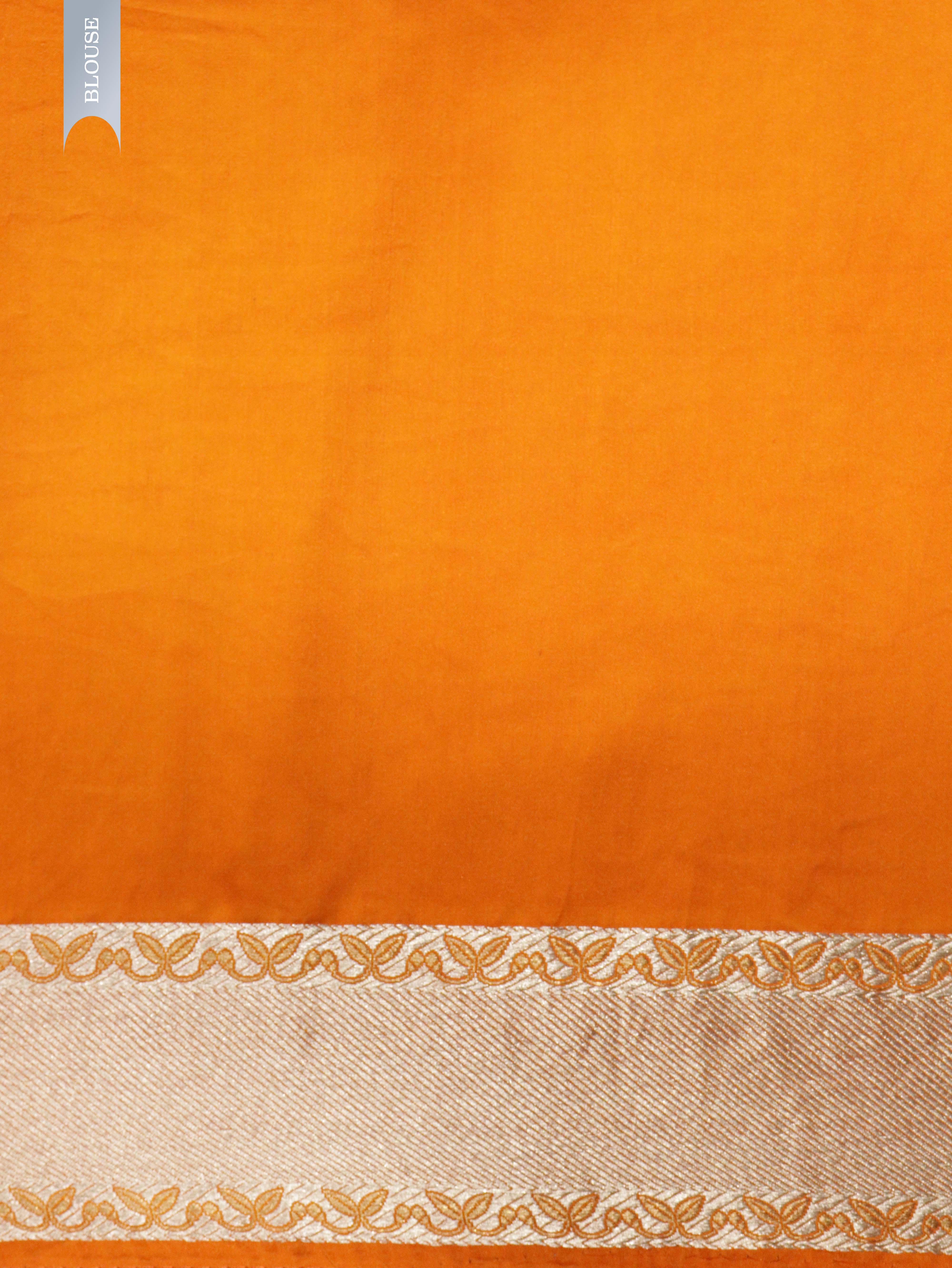 Orange Banarasi Mushroom Silk Saree with Silver Zari Motifs & Silver Zari Border**