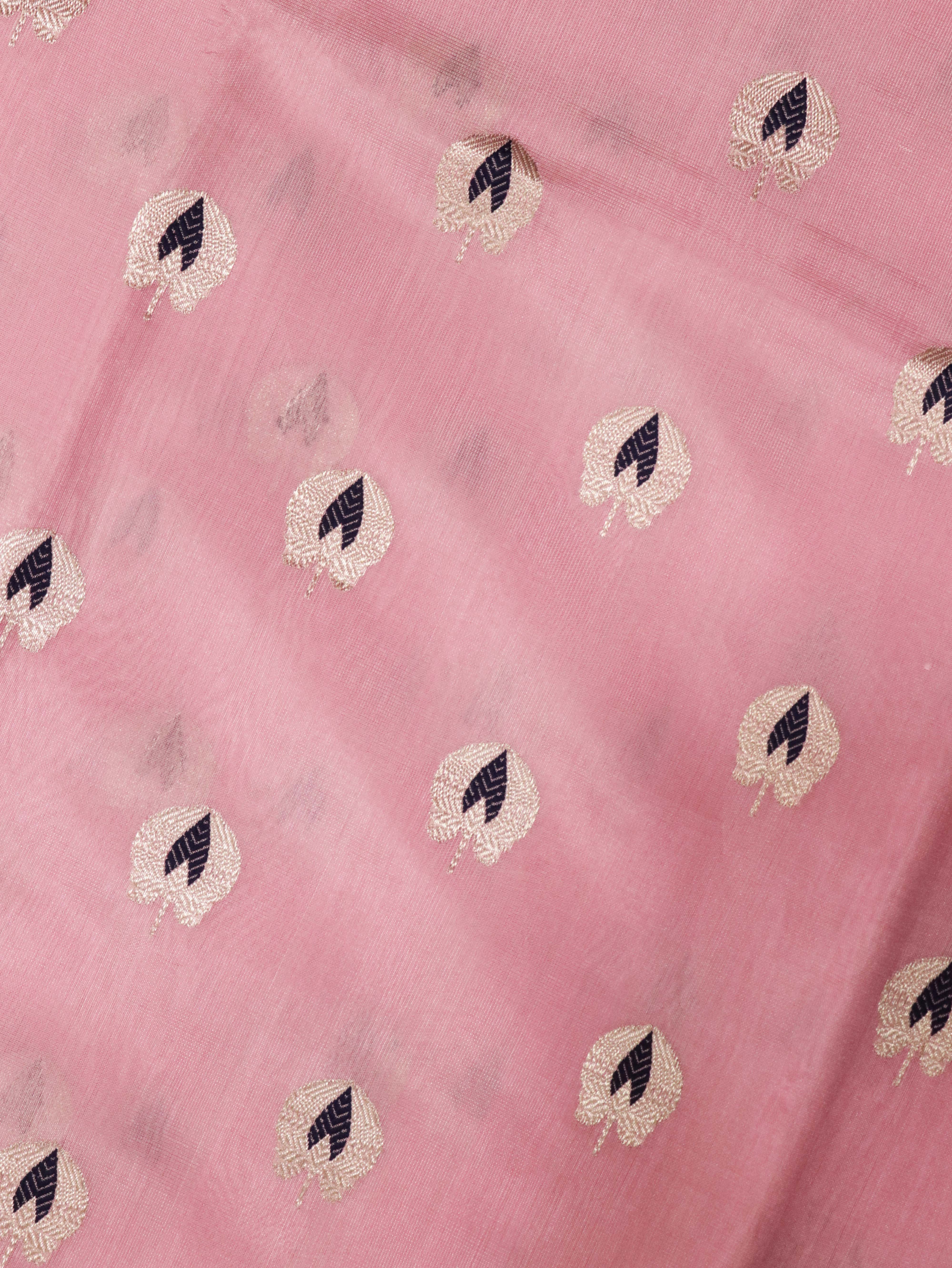 Baby Pink Banarasi Chanderi Silk Saree with Silver & Thread Motifs