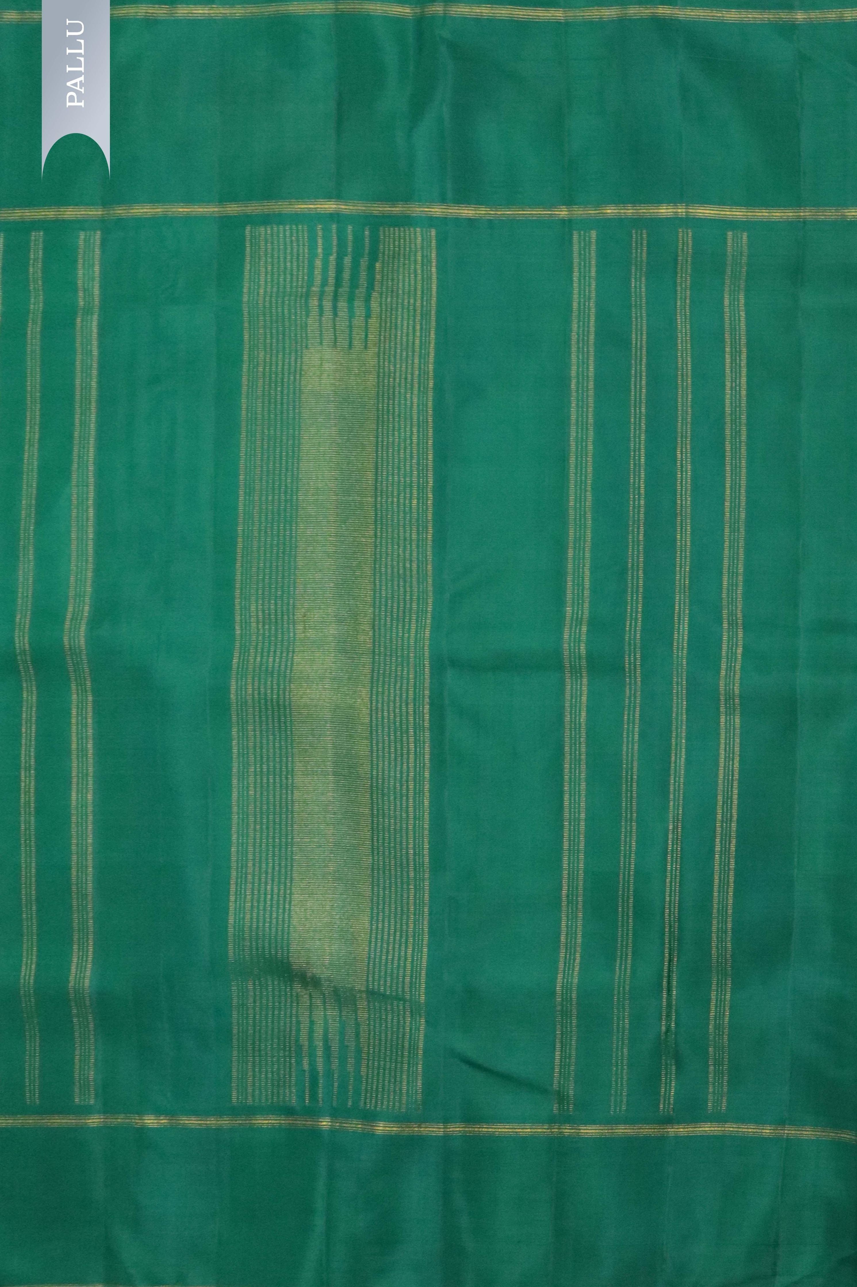 Green Kanchipuram Silk Saree with All-Over Checks & Contrast Silk Border - Mokshaa