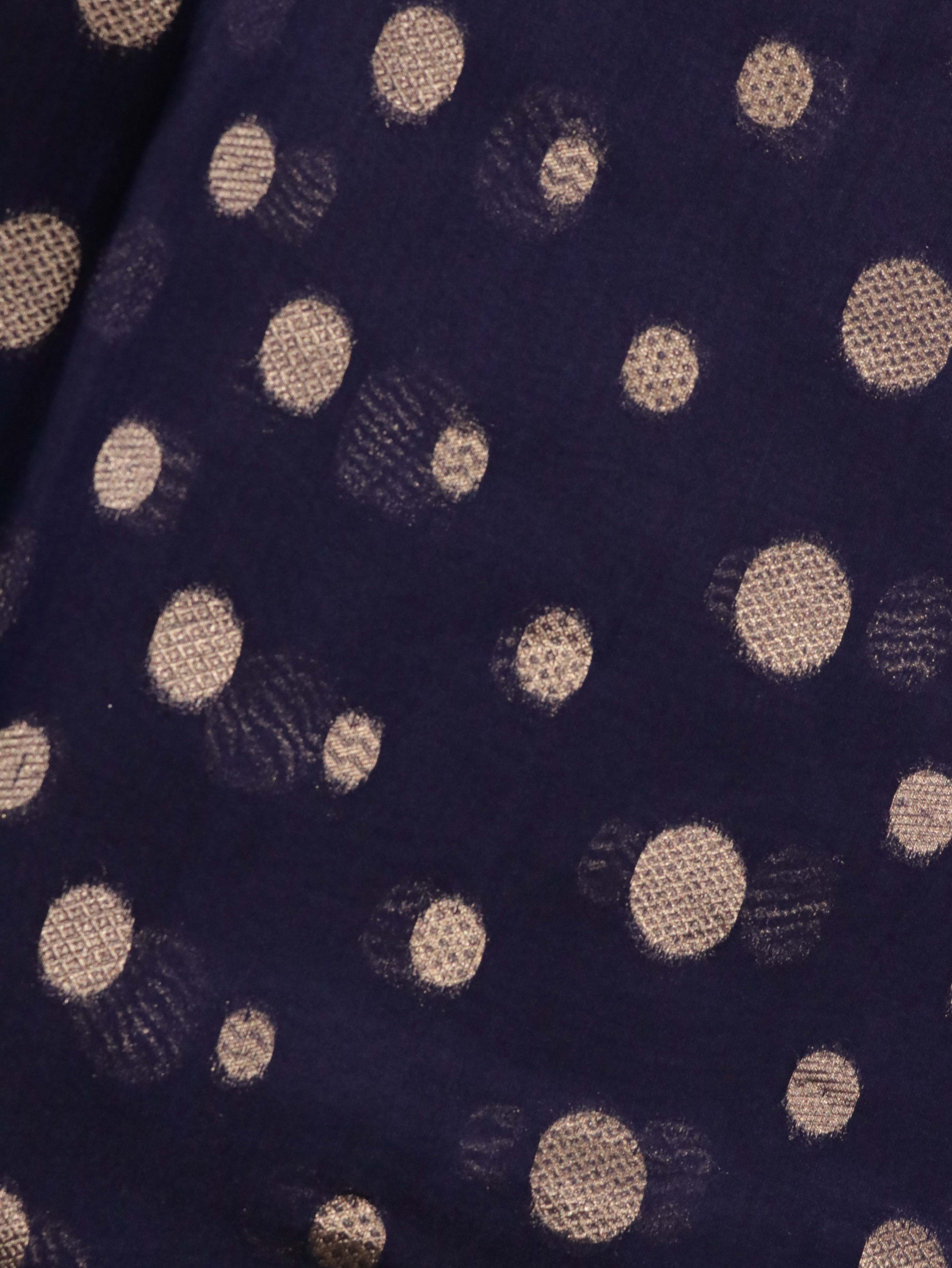 Navy Blue Banarasi Chanderi Silk Saree with All-Over Coins Butta & Digital Weaving**