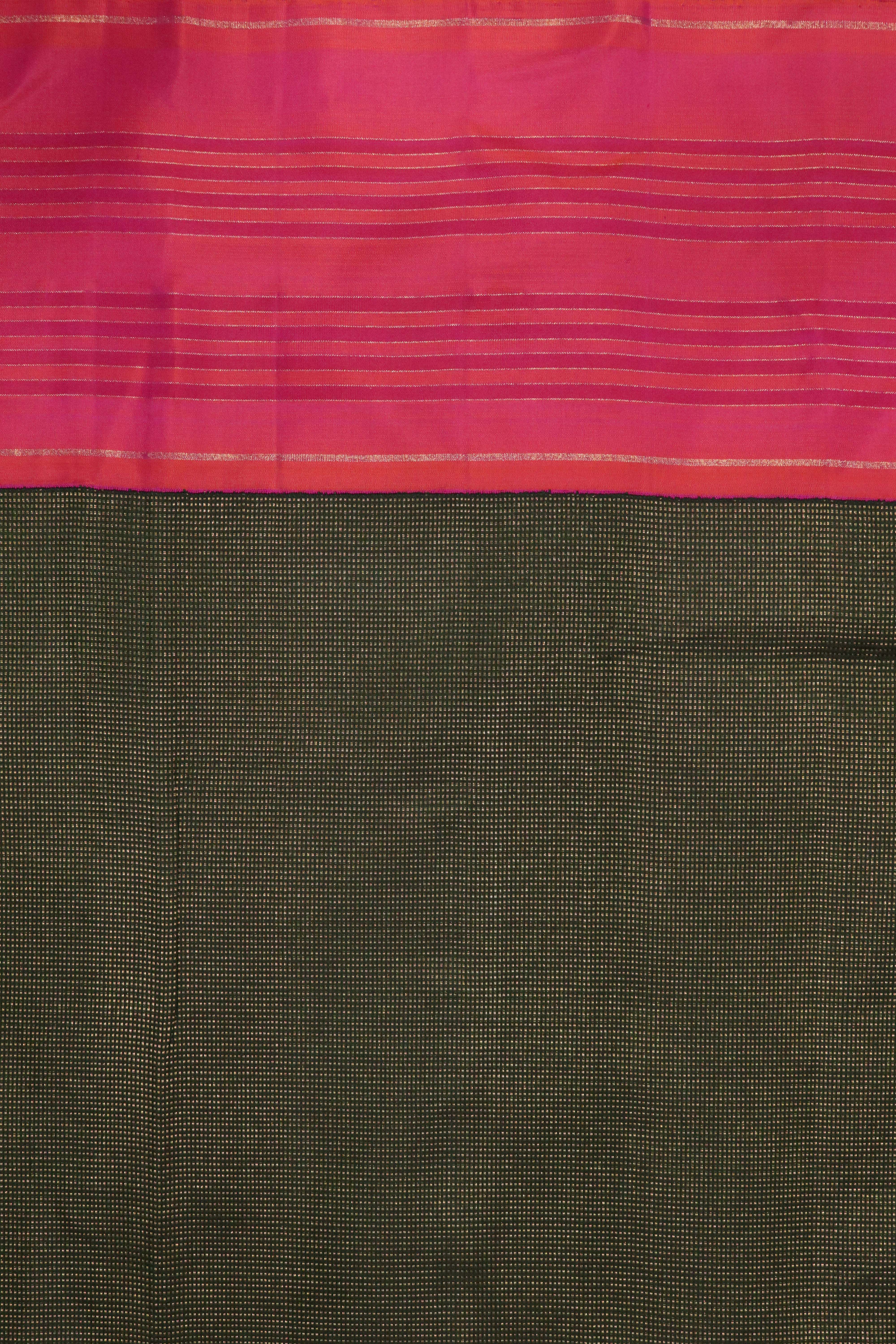 Bottle Green Kanchipuram Silk Saree with Self Zari Chattai Weaving and Contrast Pink Border