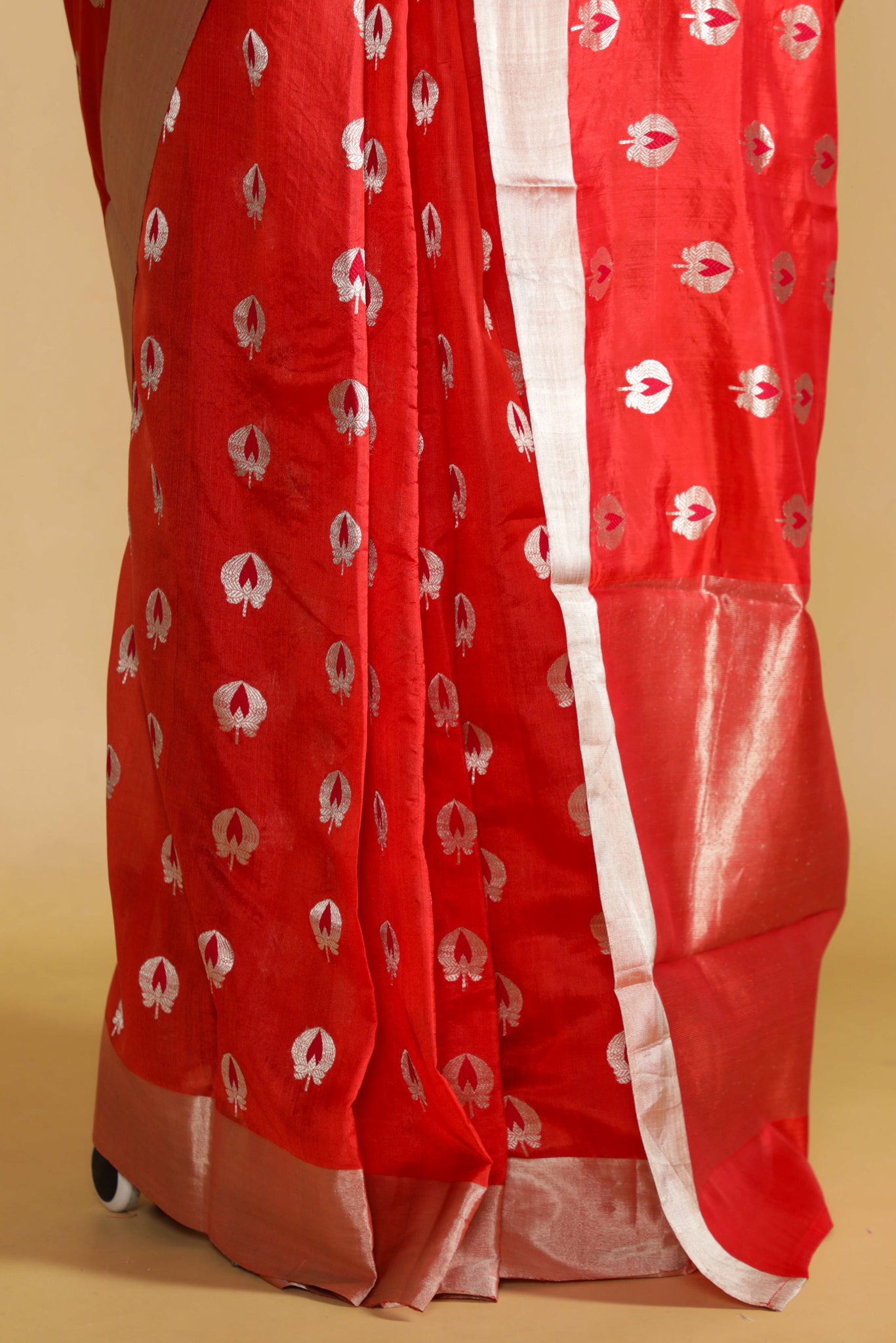 Orange Banarasi Chanderi Silk Saree with Silver & Thread Motifs