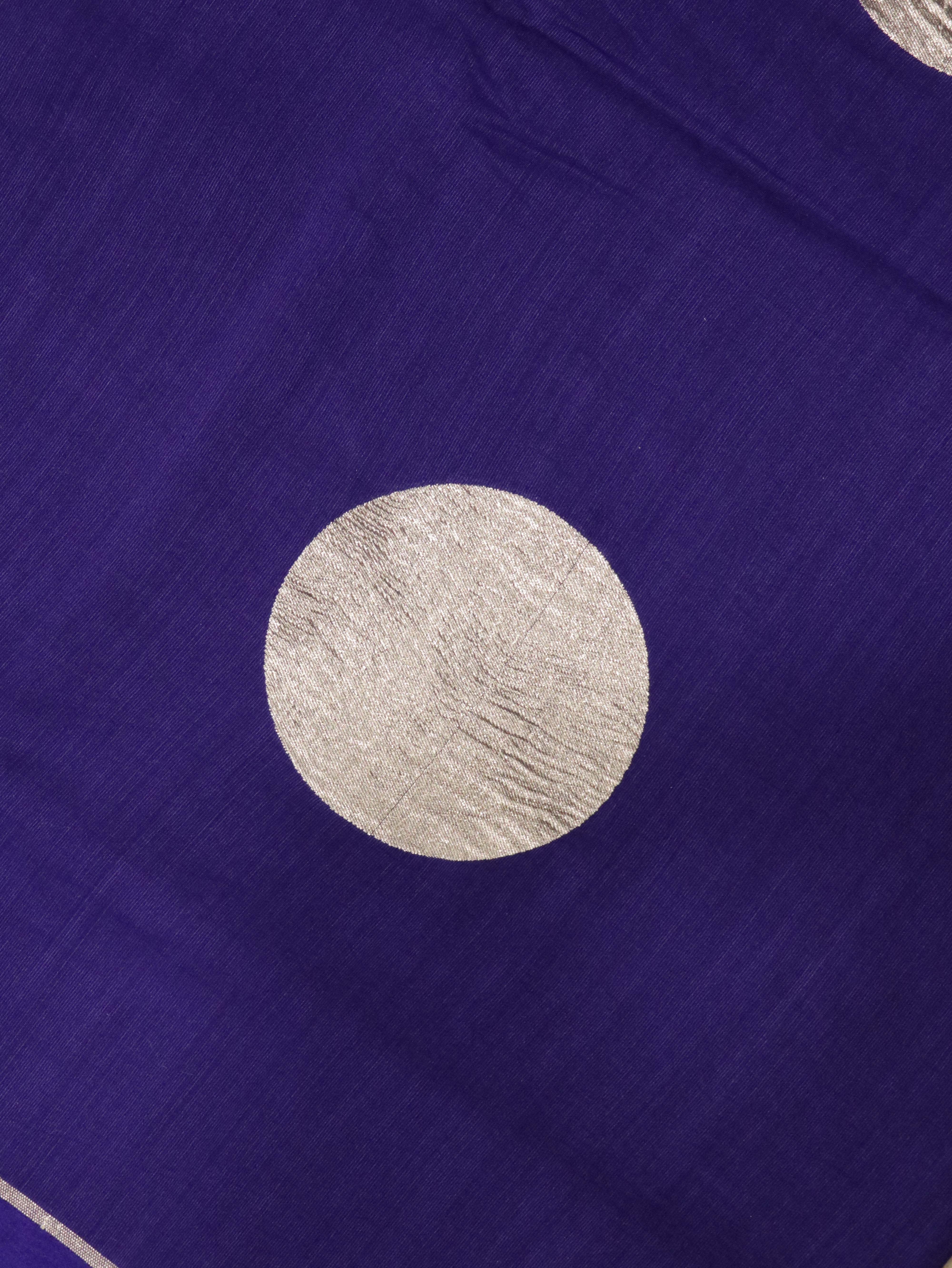 Purple Handloom Silk Saree with Silver Zari Circular Motifs