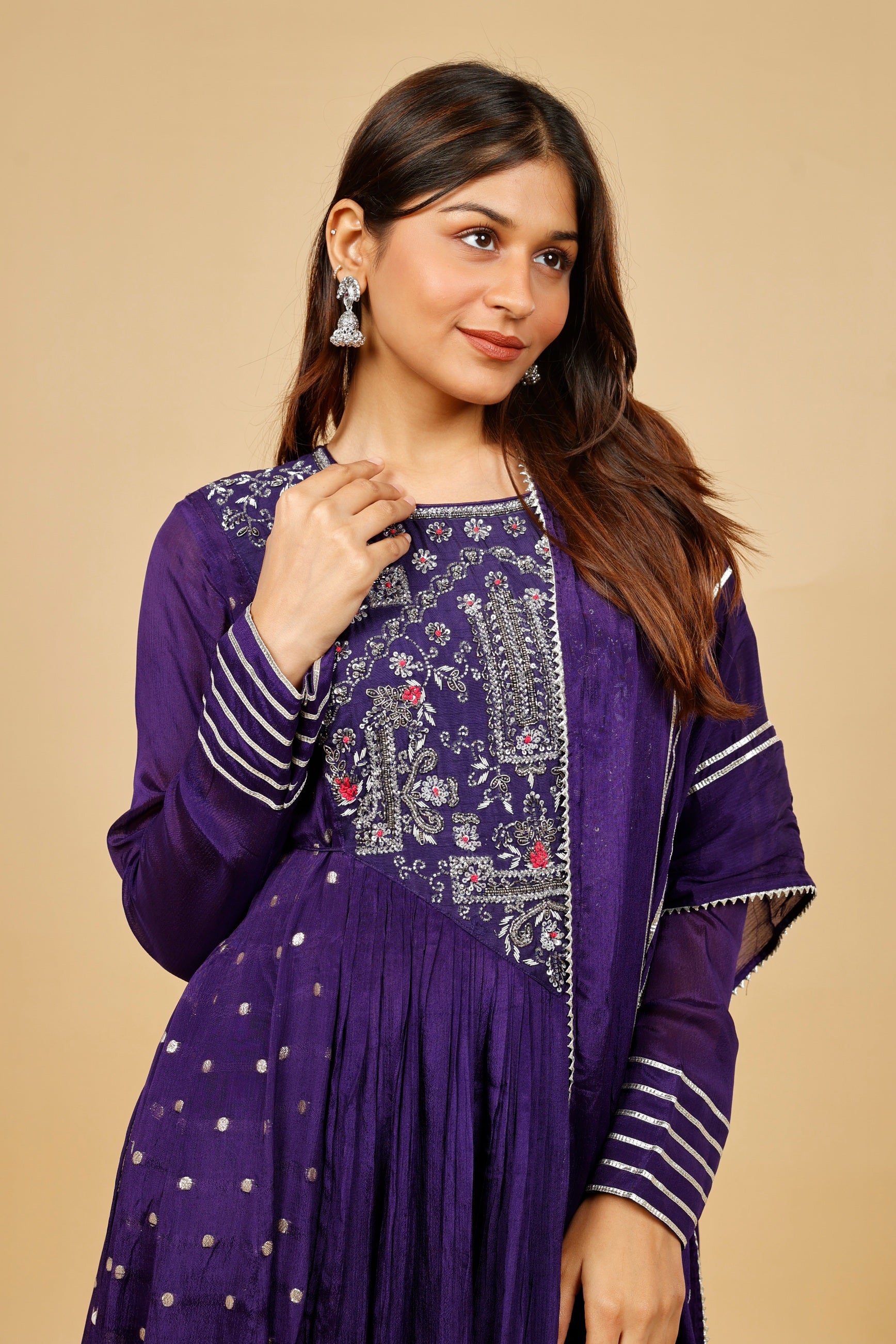 Royal Purple Silk Anarkali Set with Gota & Kutdana Embroidery