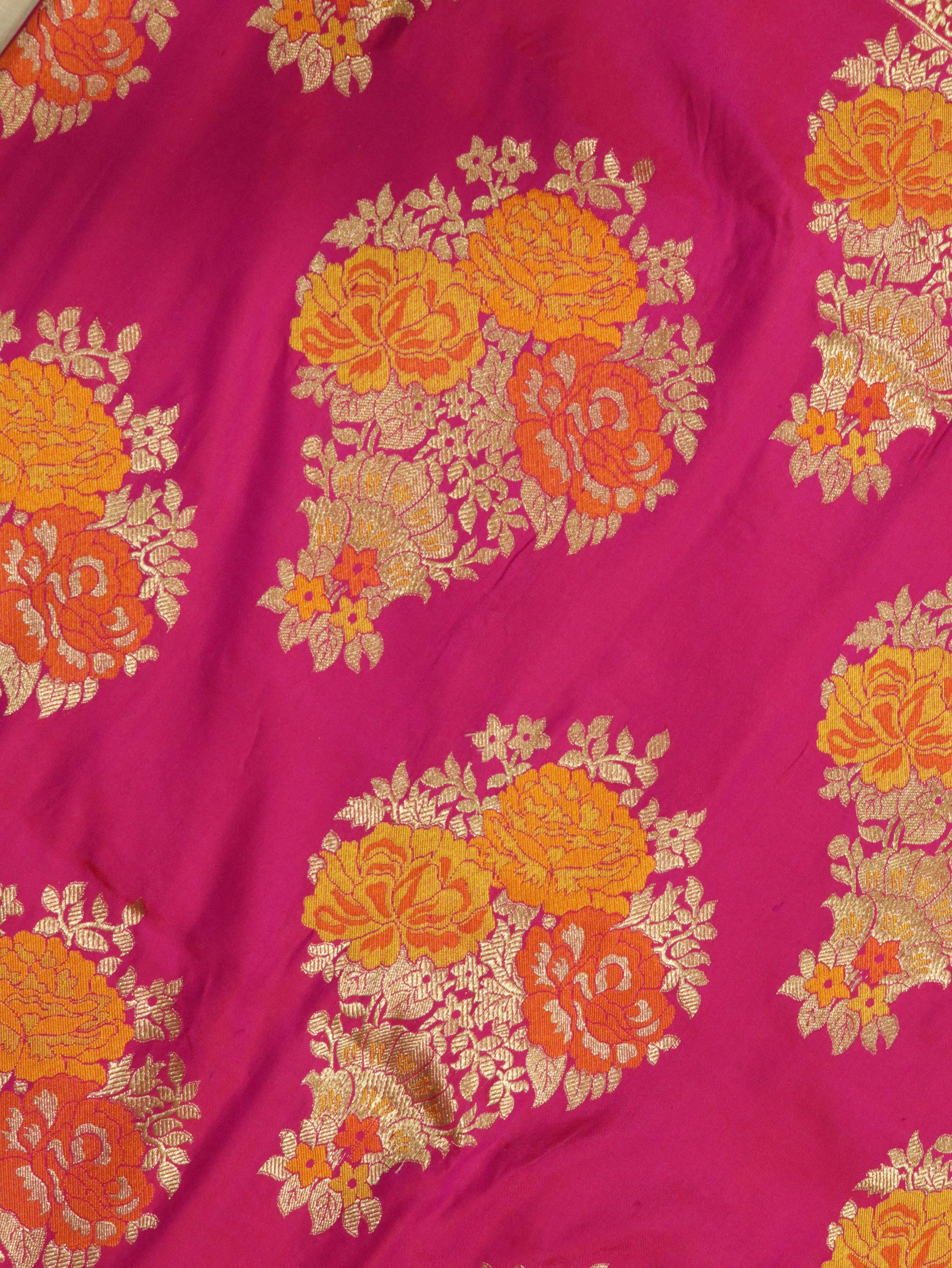 Rani Pink Banarasi Silk Saree with Zari & Thread Weaving