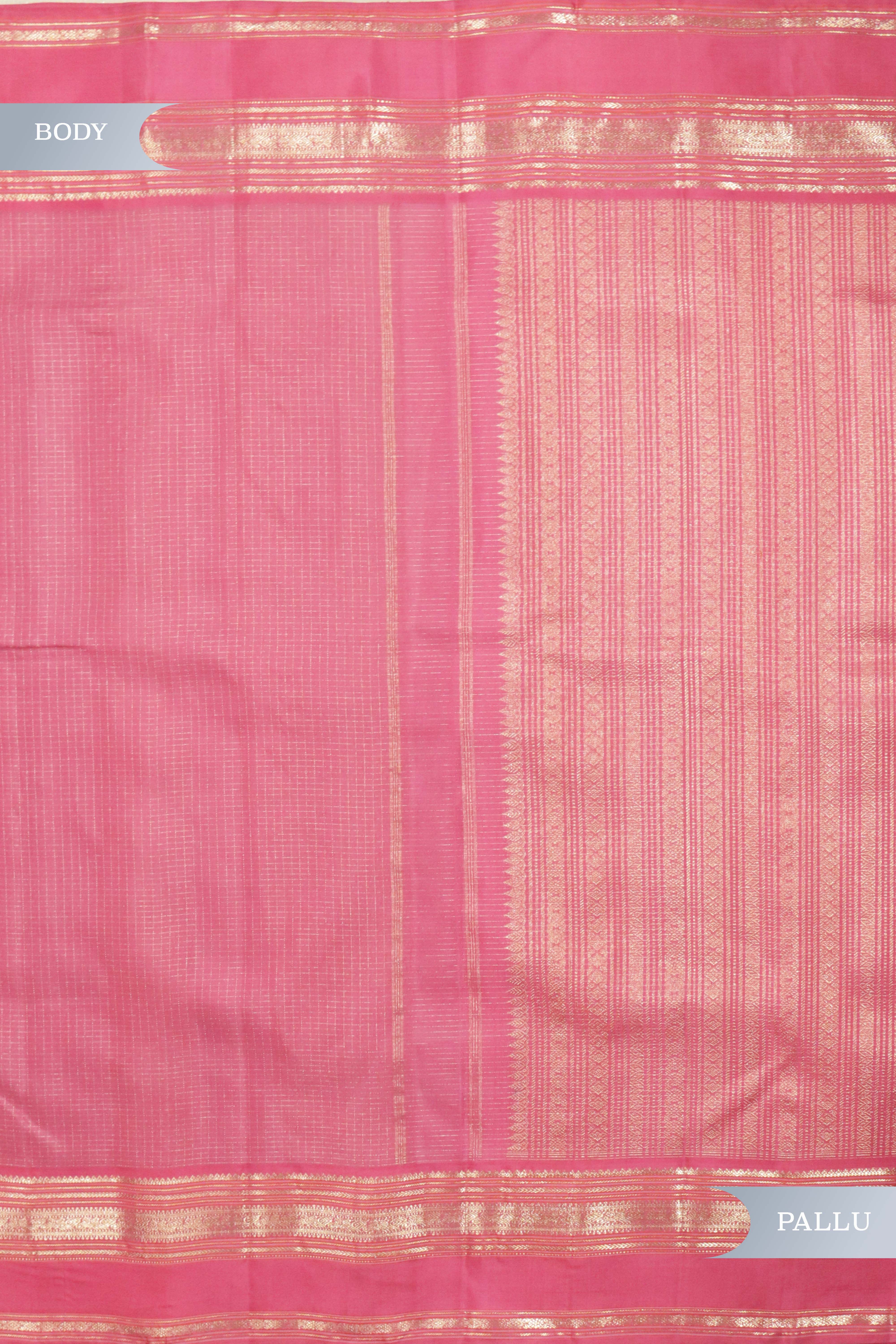 Light Pink Kanchipuram Silk Saree with Zari Checks & Zari Weaving Border