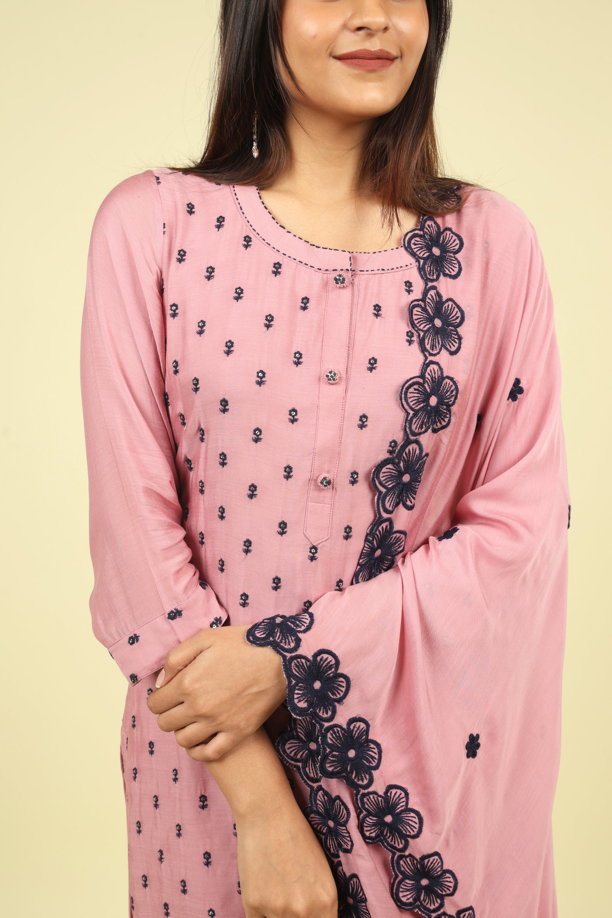 Peach Mul Chanderi Straight Salwar Set