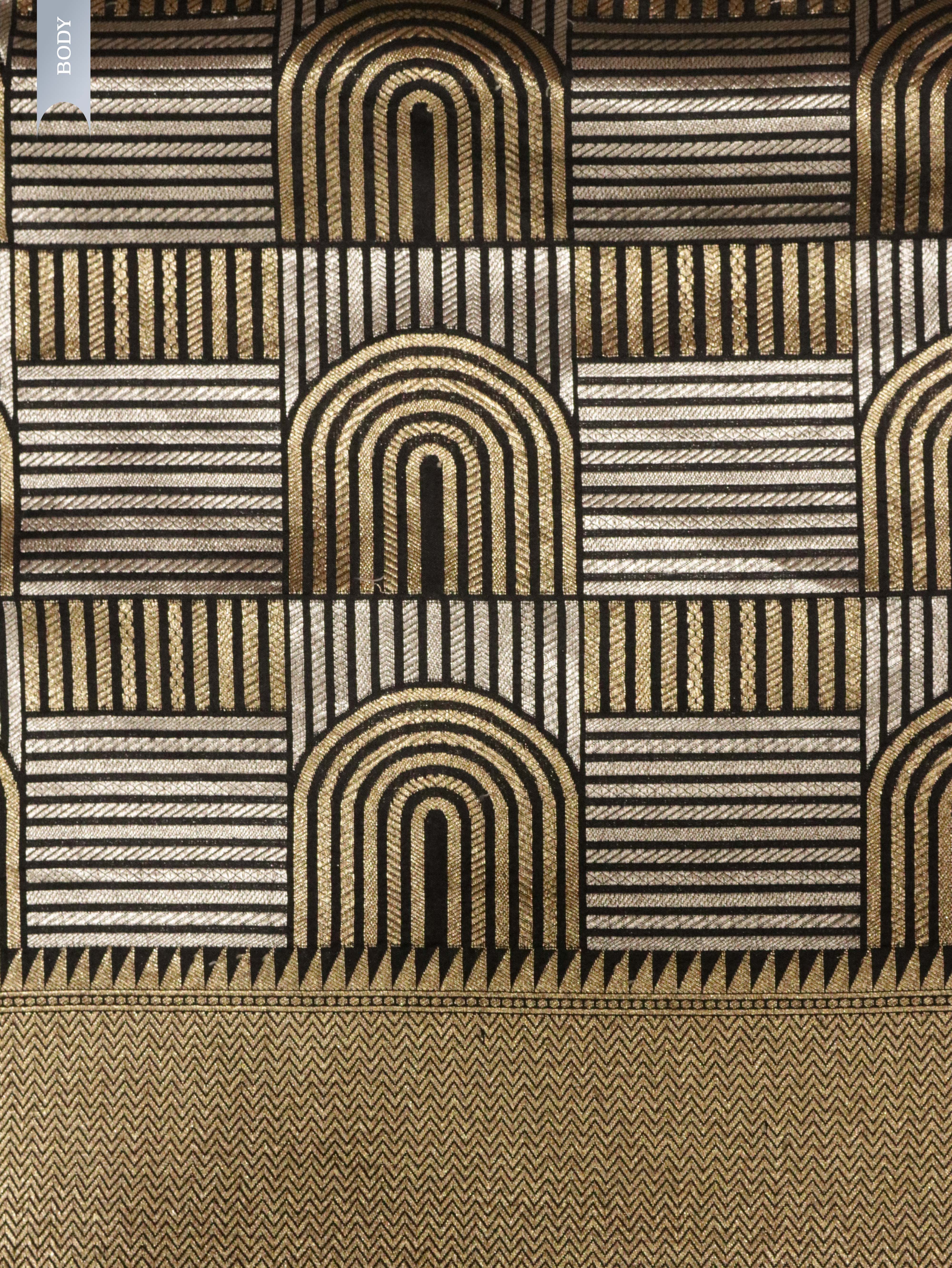 Black Banarasi Silk Saree with Gold & Silver Zari Box Weaving**