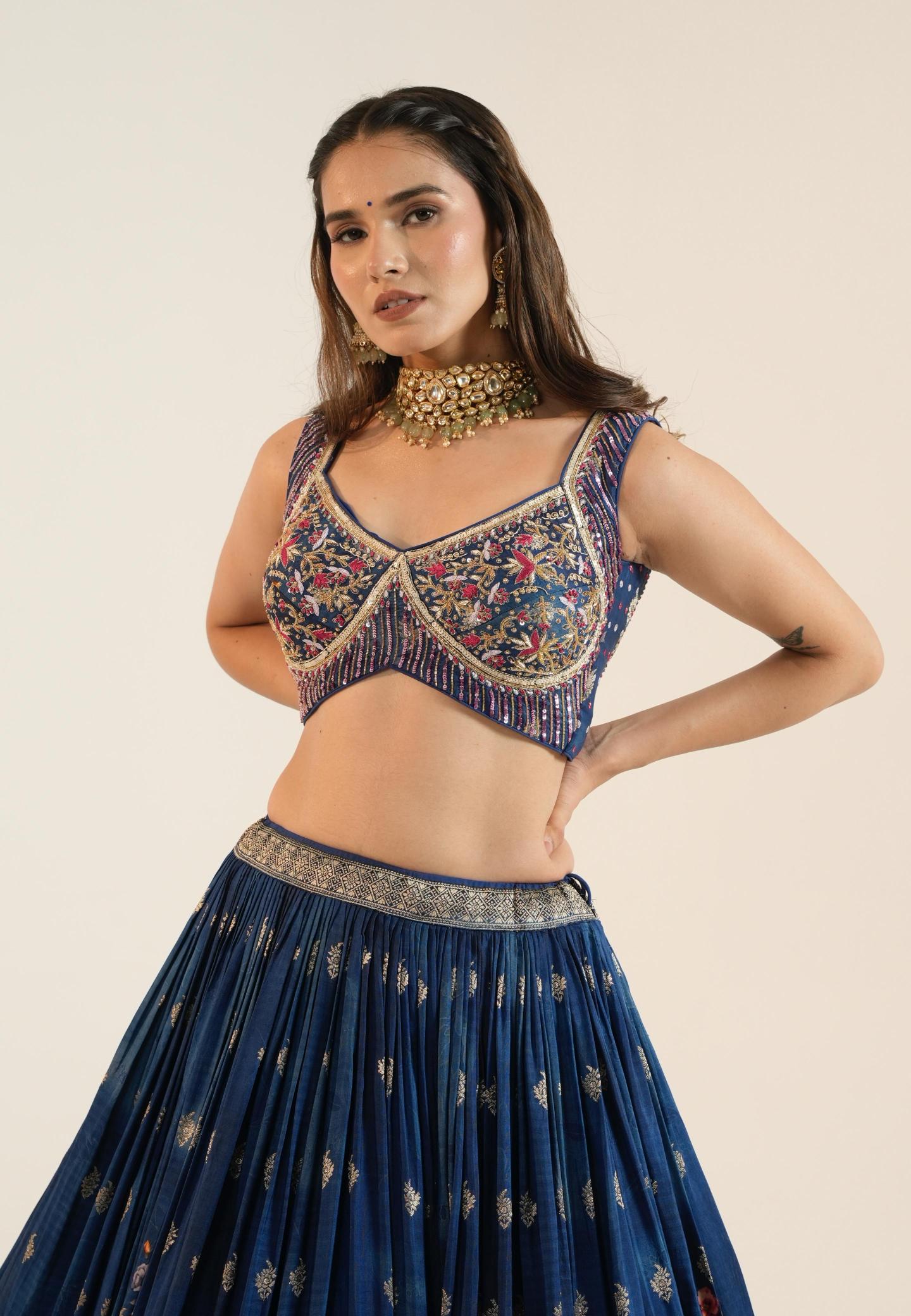 Midnight Blue Silk Lehenga Set