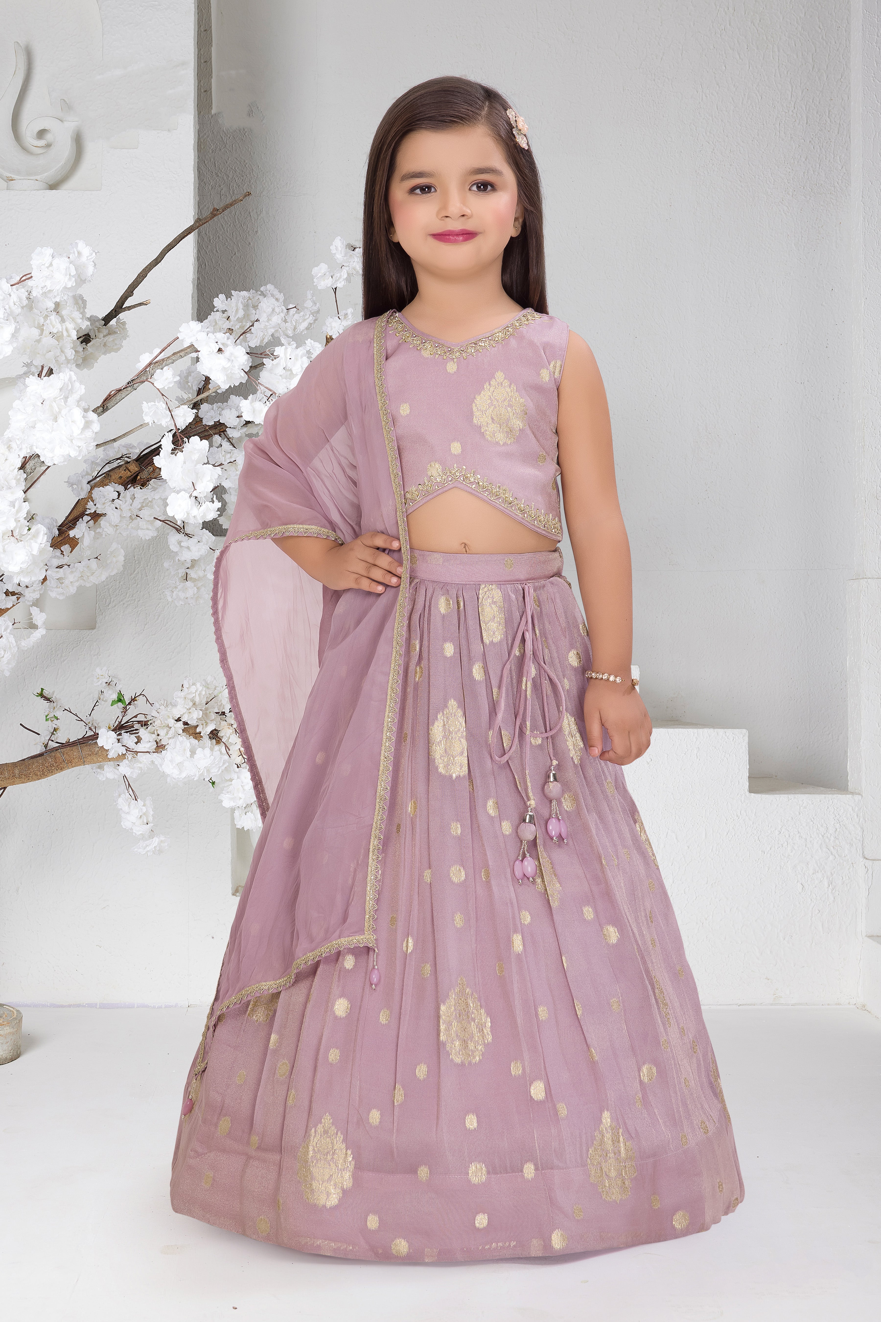 Lilac Tissue Lehenga Set for Girls