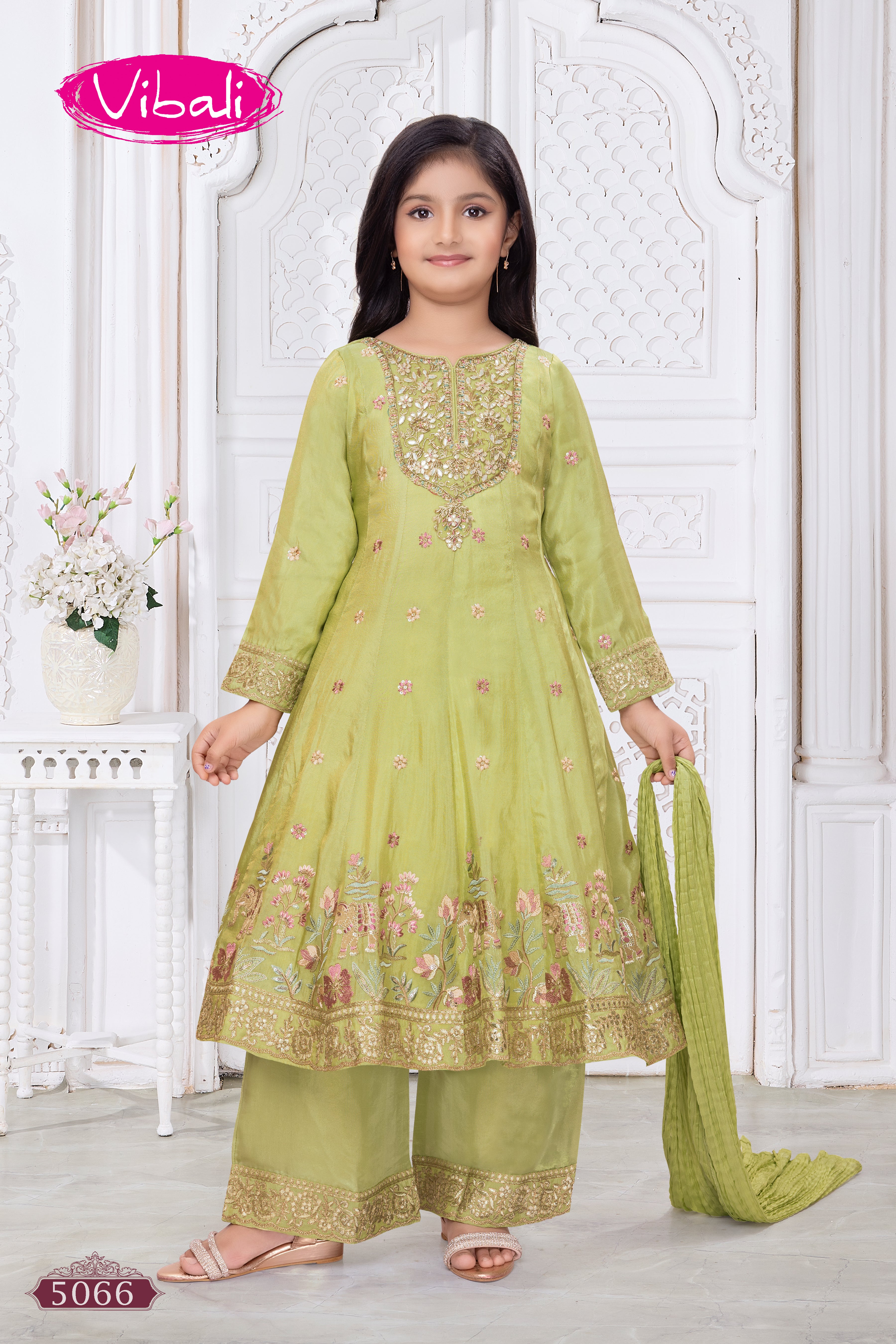 Green Shimmer Silk Anarkali Suit