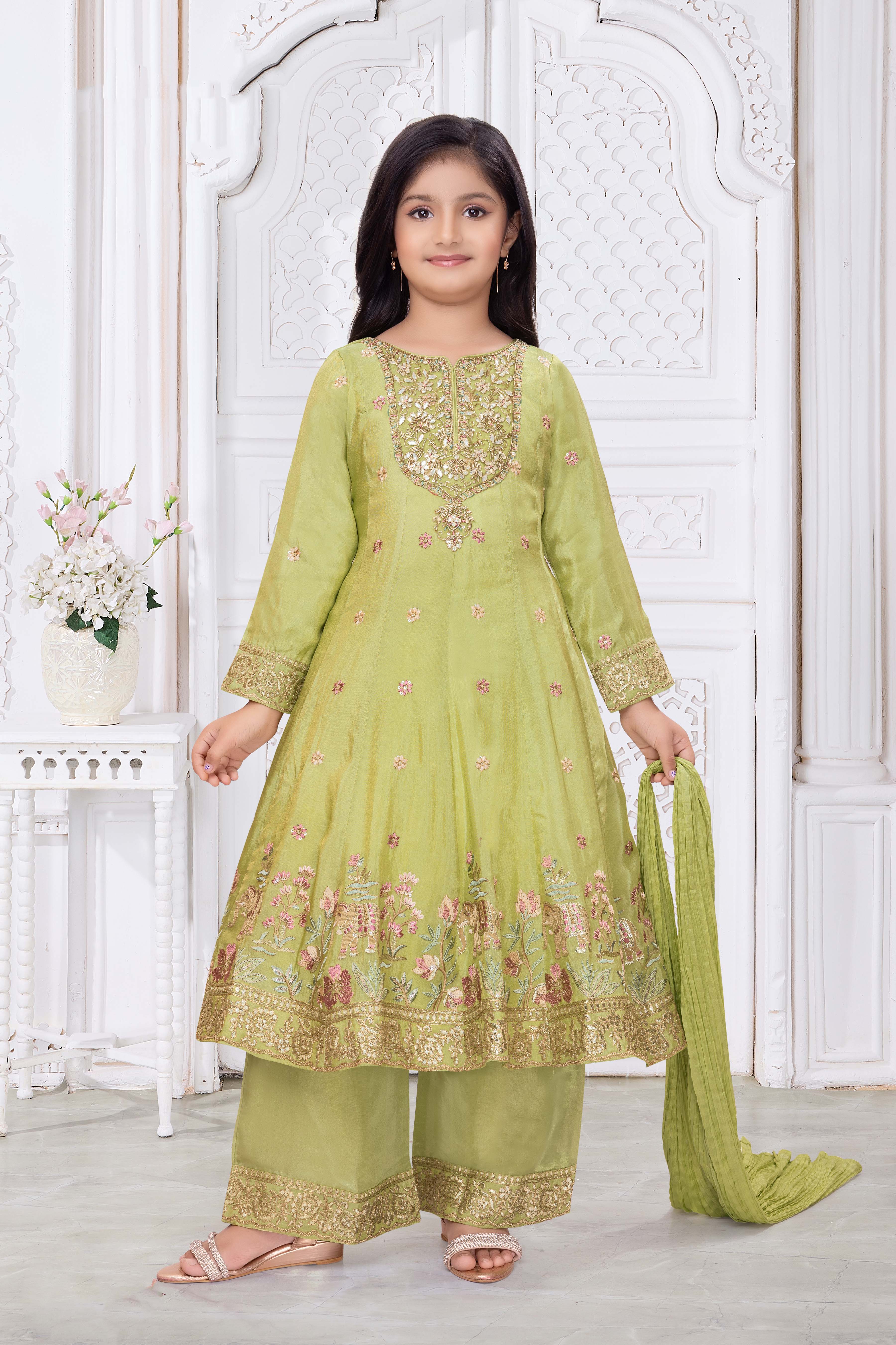 Green Shimmer Silk Anarkali Suit