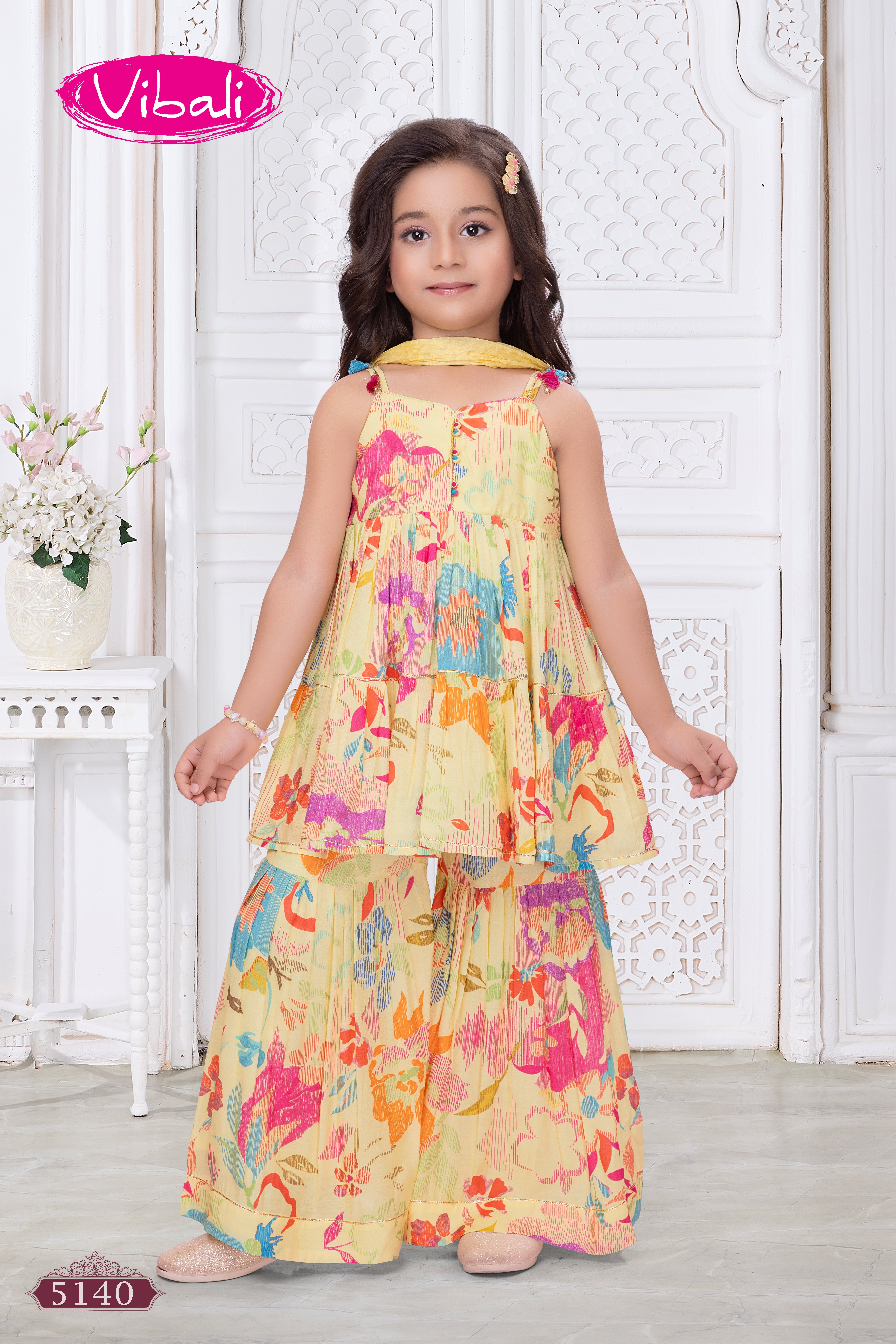 Yellow Multicolor Floral Crepe Sharara Set