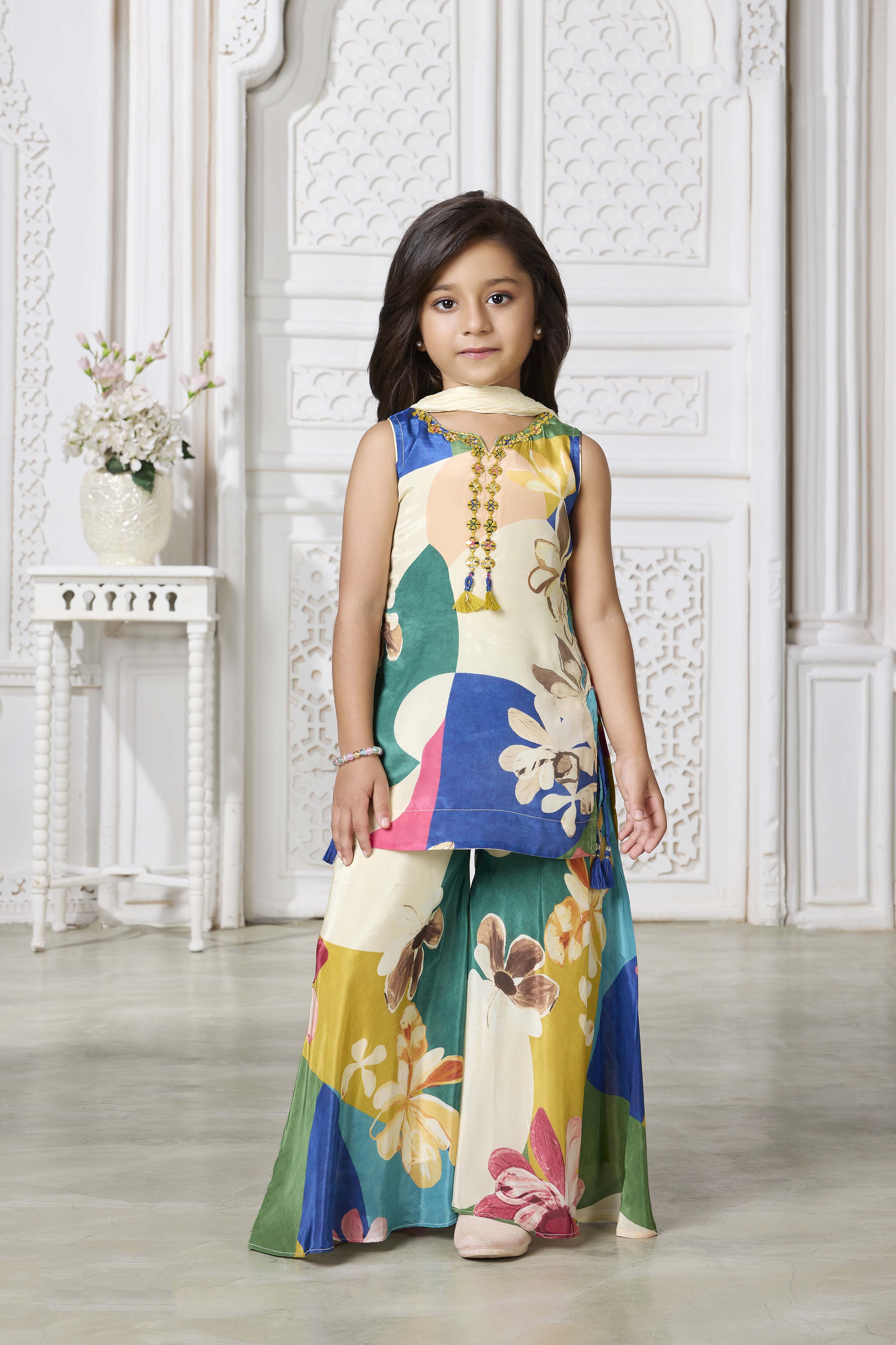 Multicolor Floral Crepe Sharara Set