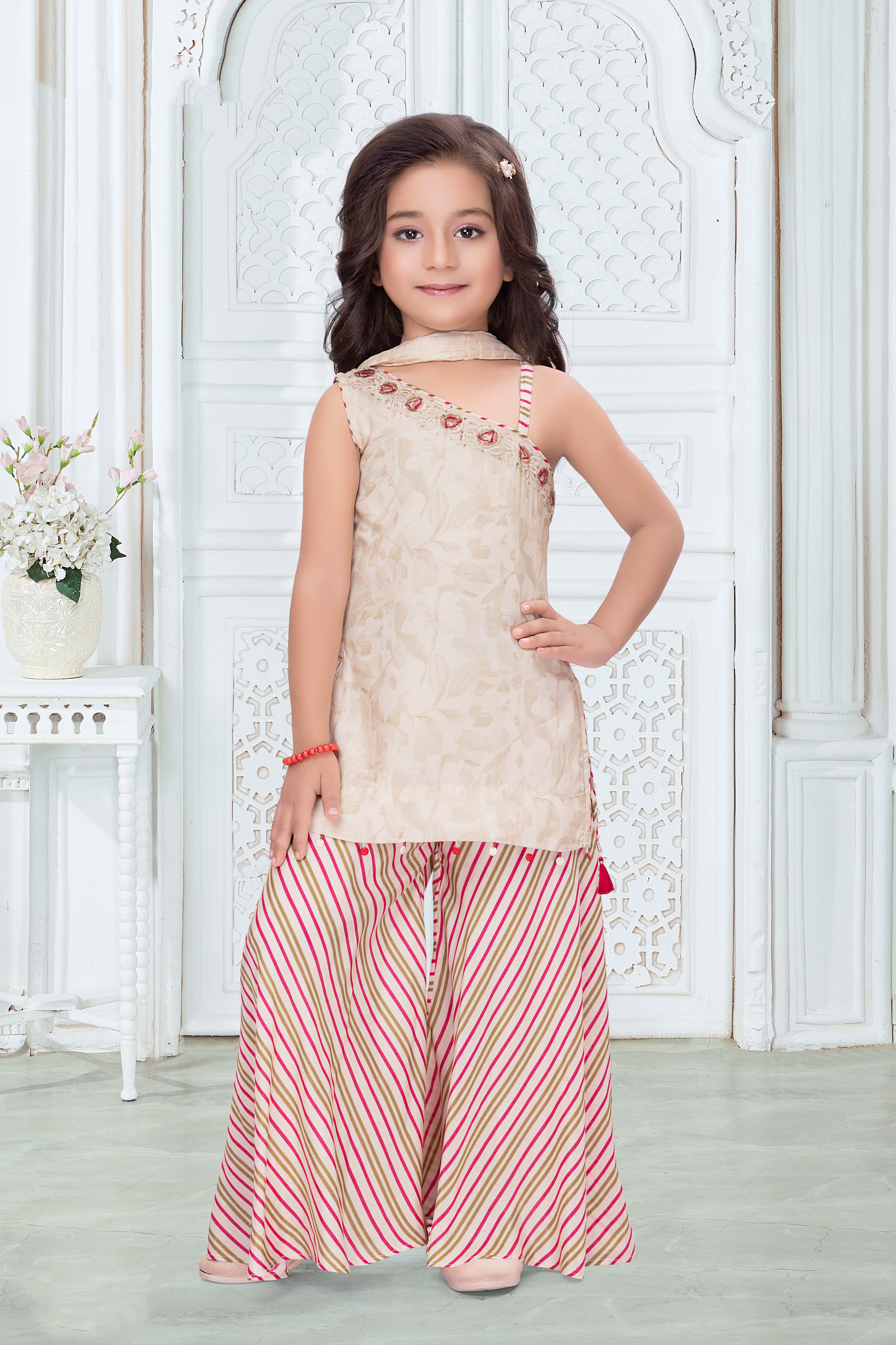 Cream Striped Sharara Set