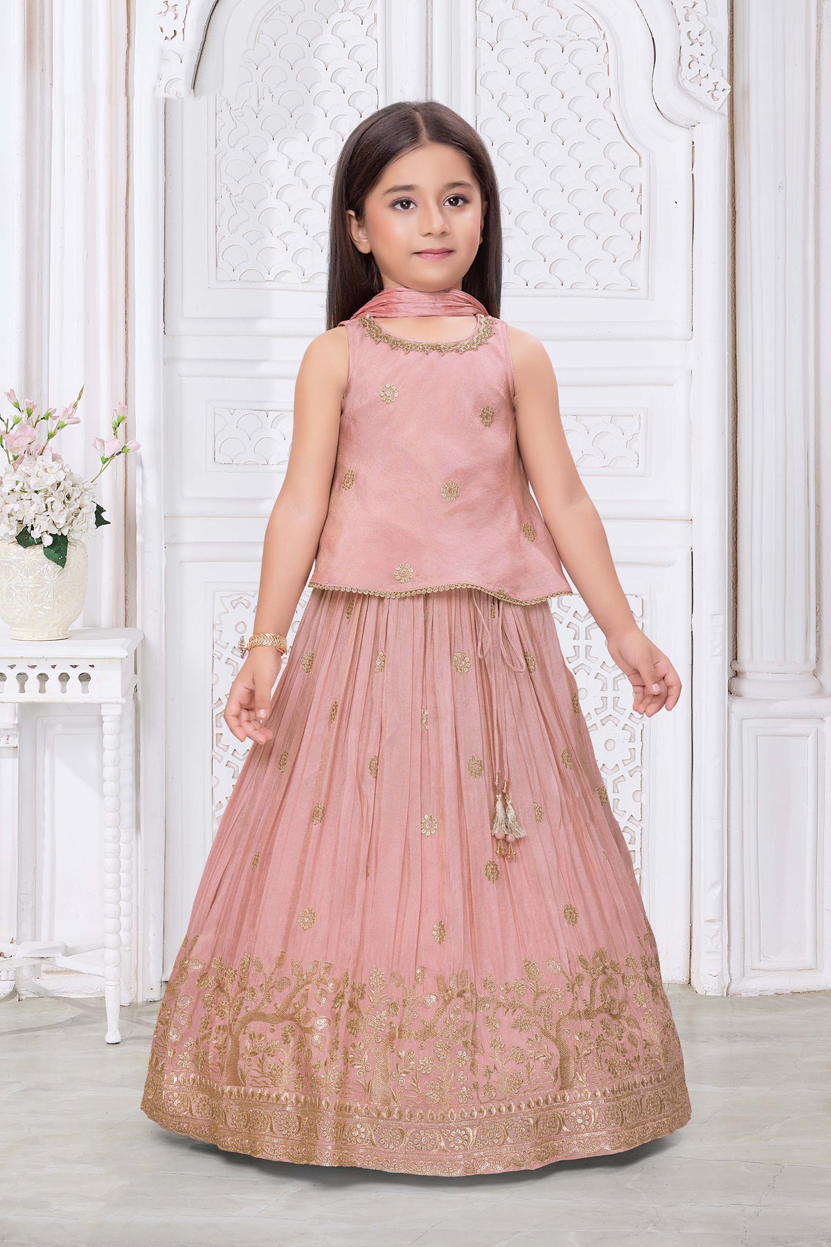 Peach Shimmer Tissue Lehenga