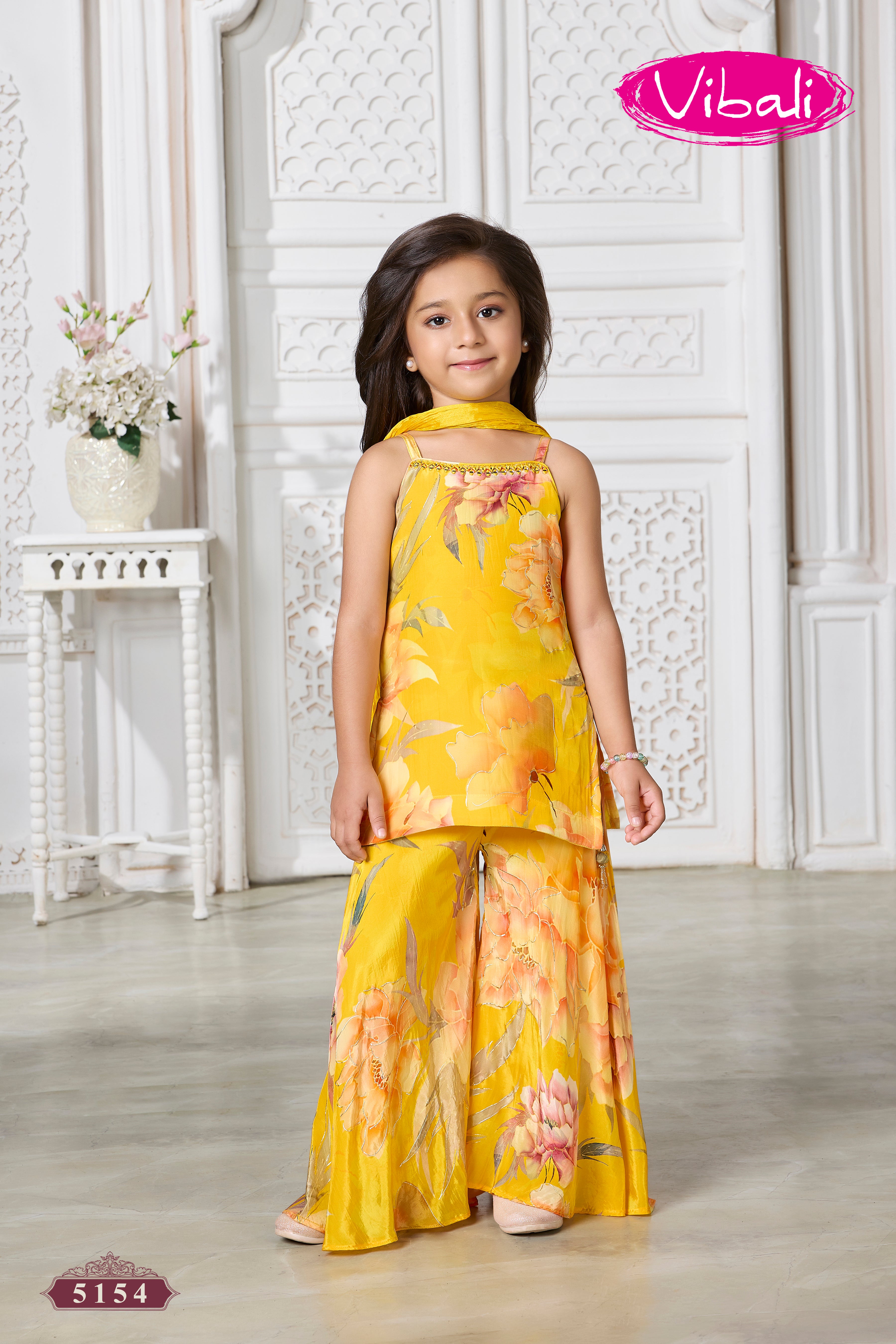 Yellow Floral Crepe Palazzo Set