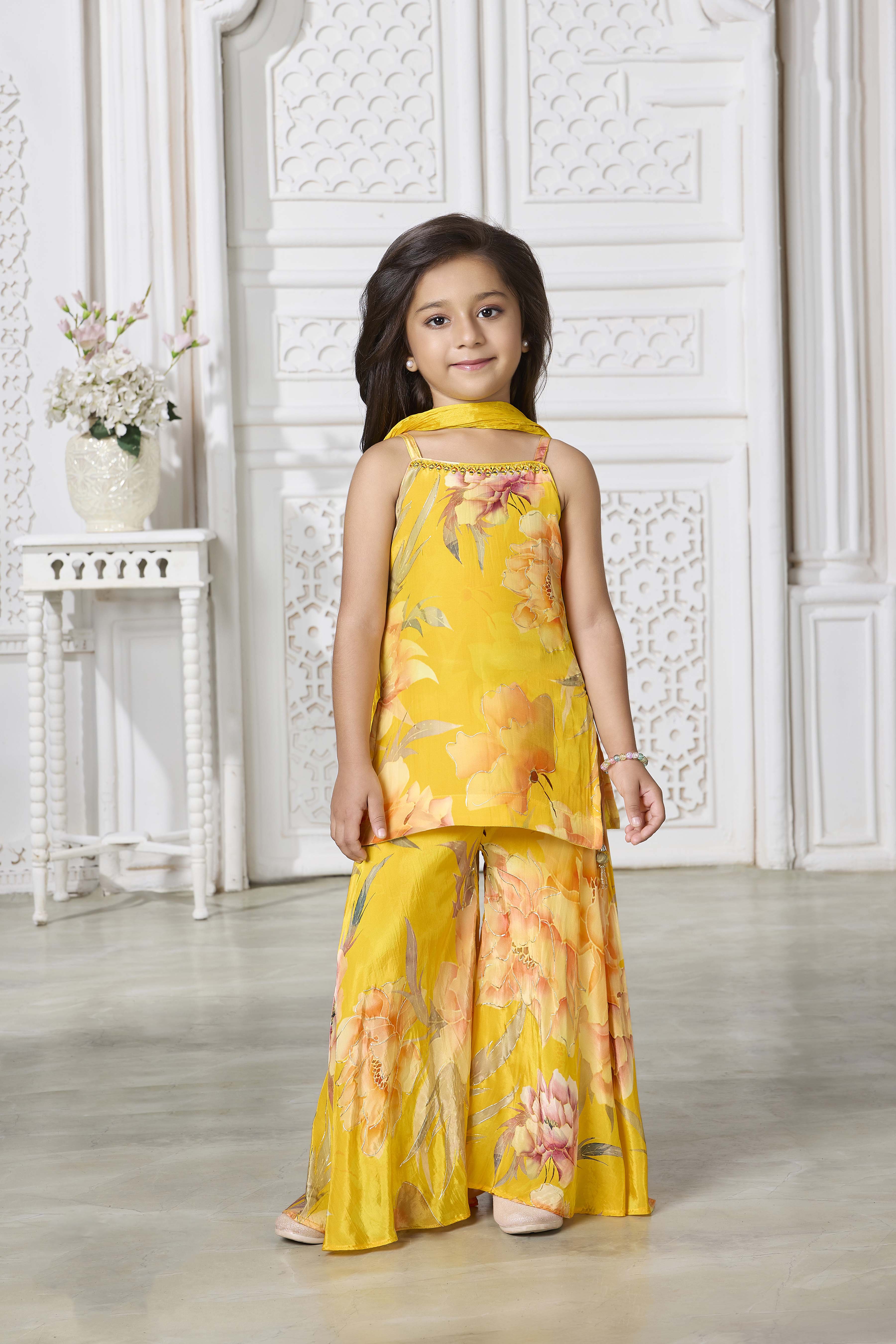 Yellow Floral Crepe Palazzo Set
