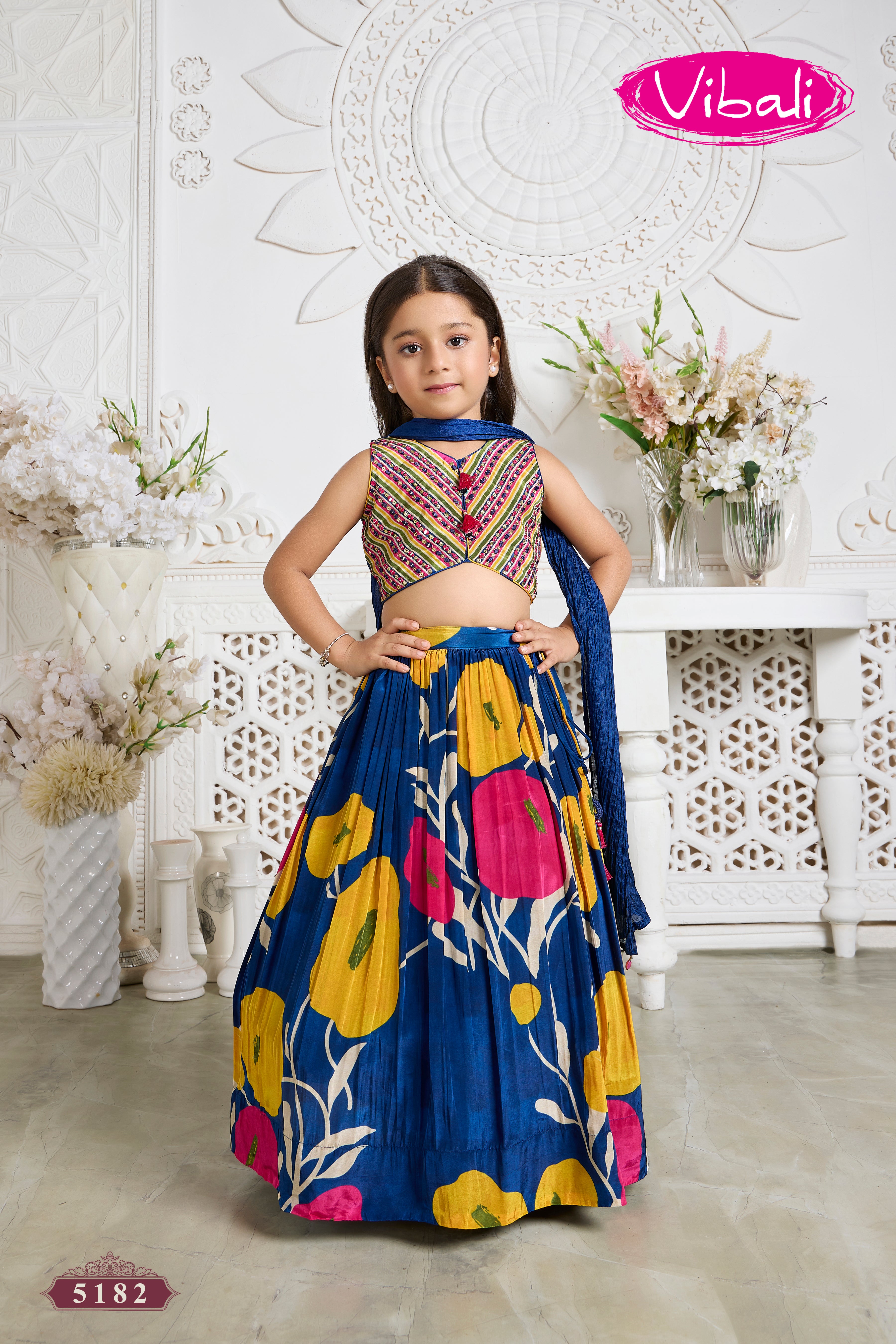 Blue Multicolor Floral Print Lehenga
